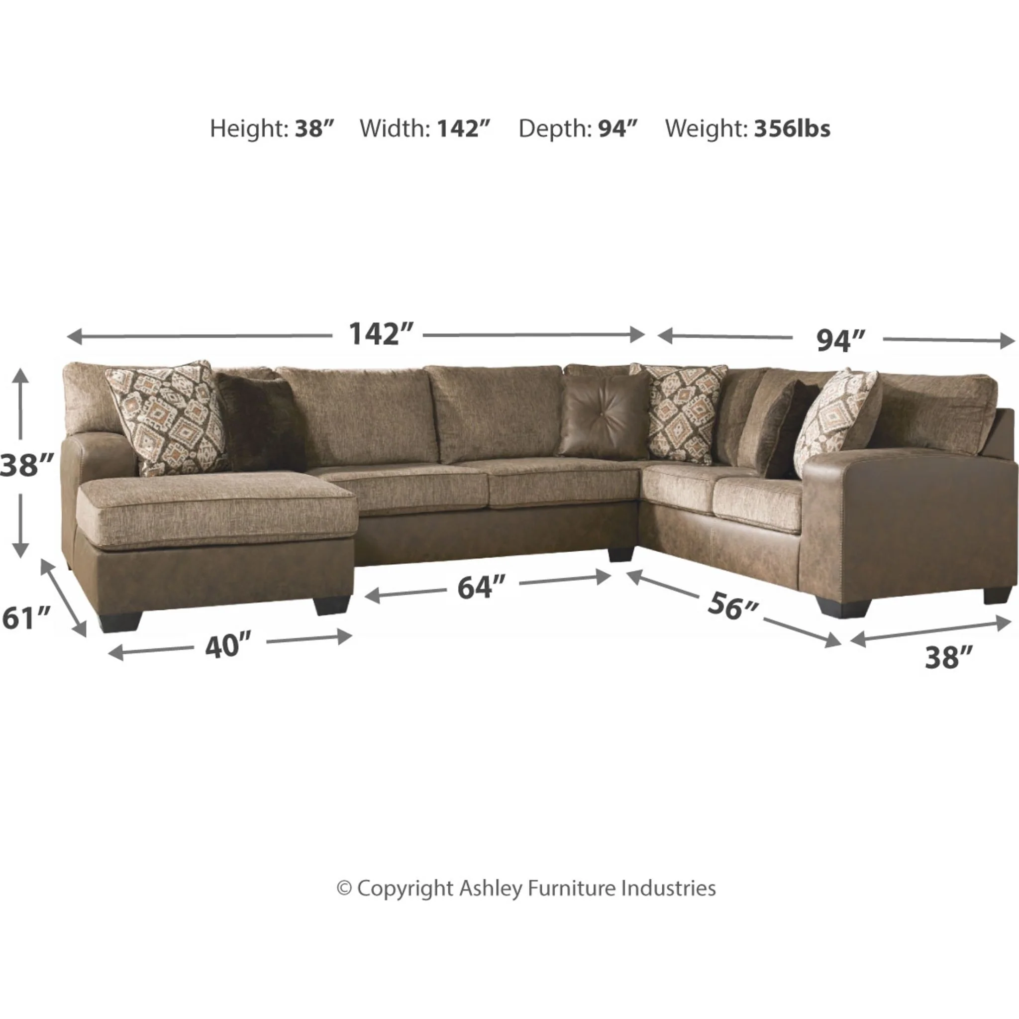 Abalone 3 Piece Sectional with Chaise - Image 2