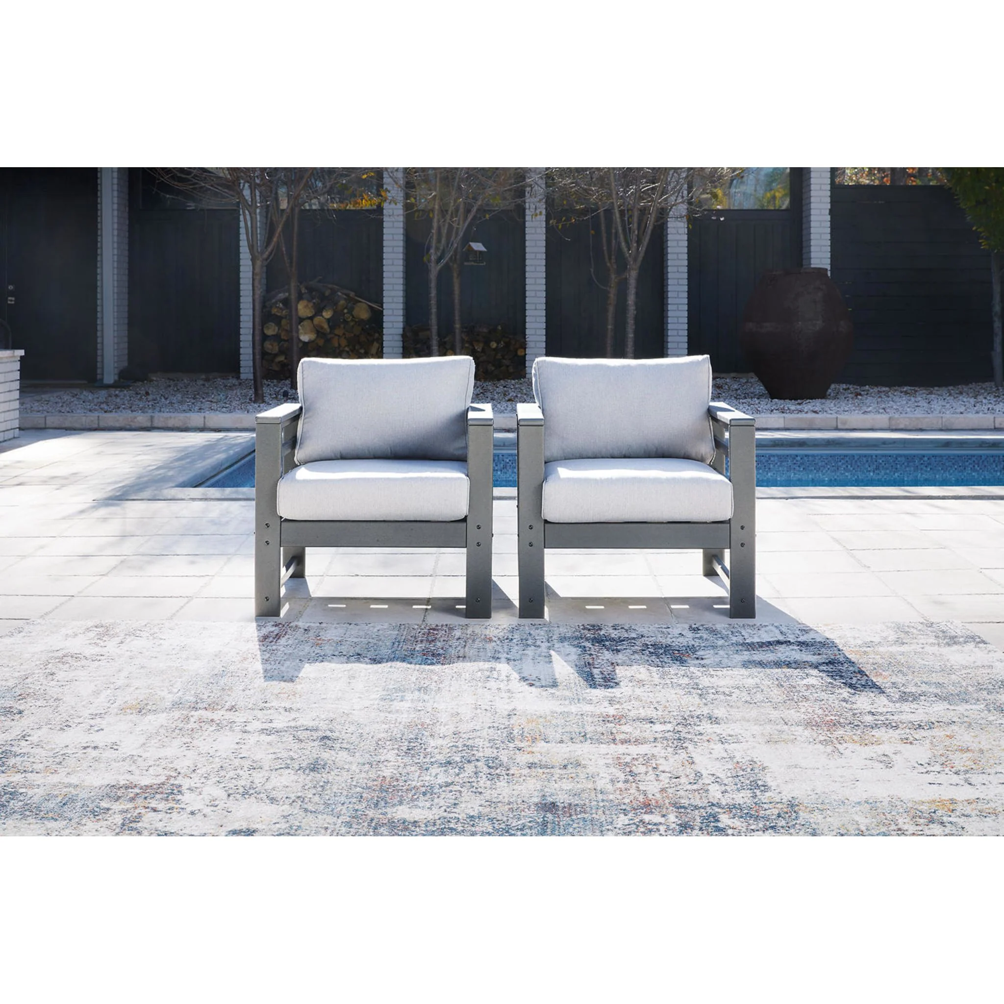 Amora Outdoor Lounge Chair with Cushion (set of 2) - Charcoal Gray - Image 12