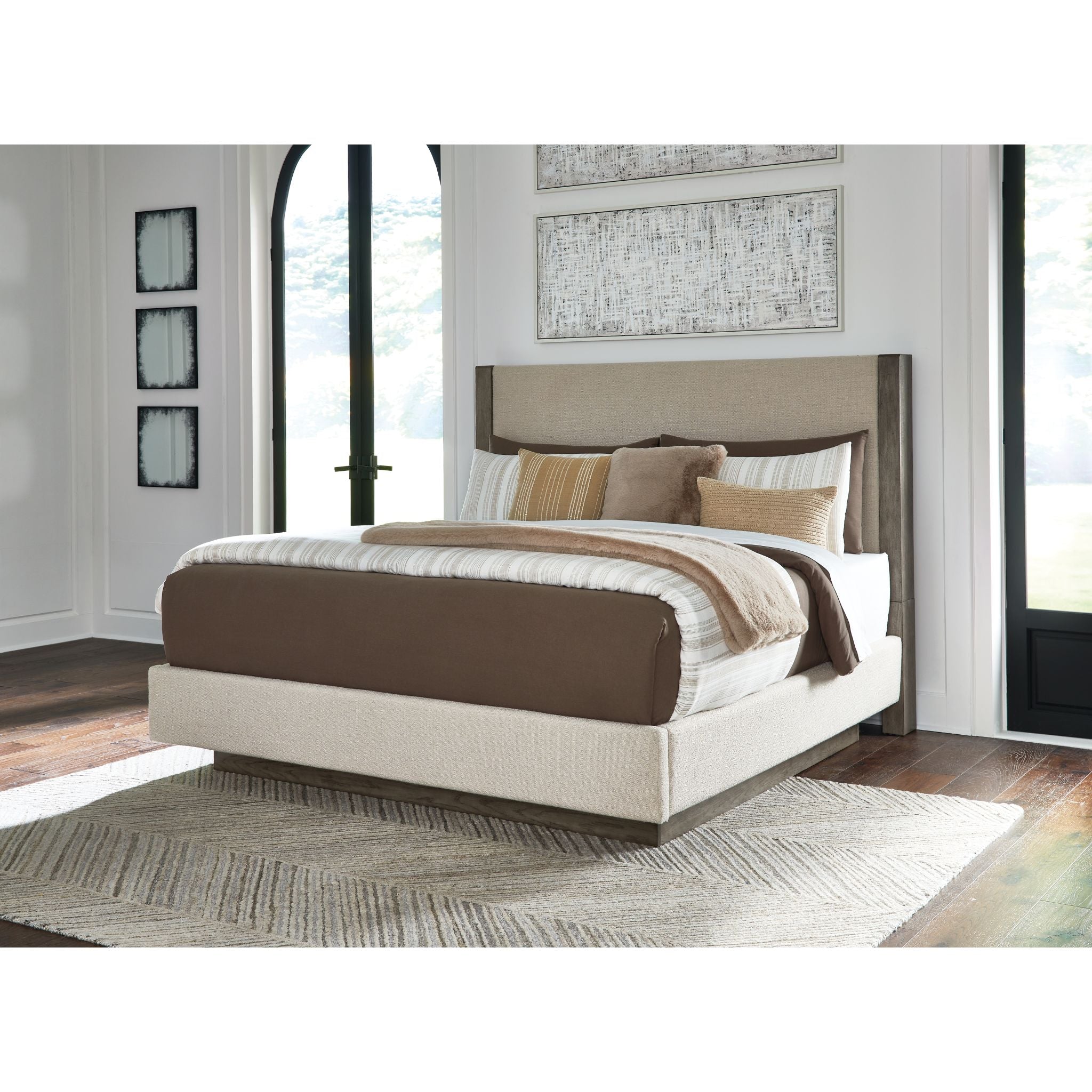 Anibecca Upholstered Panel Bed - Weathered Gray