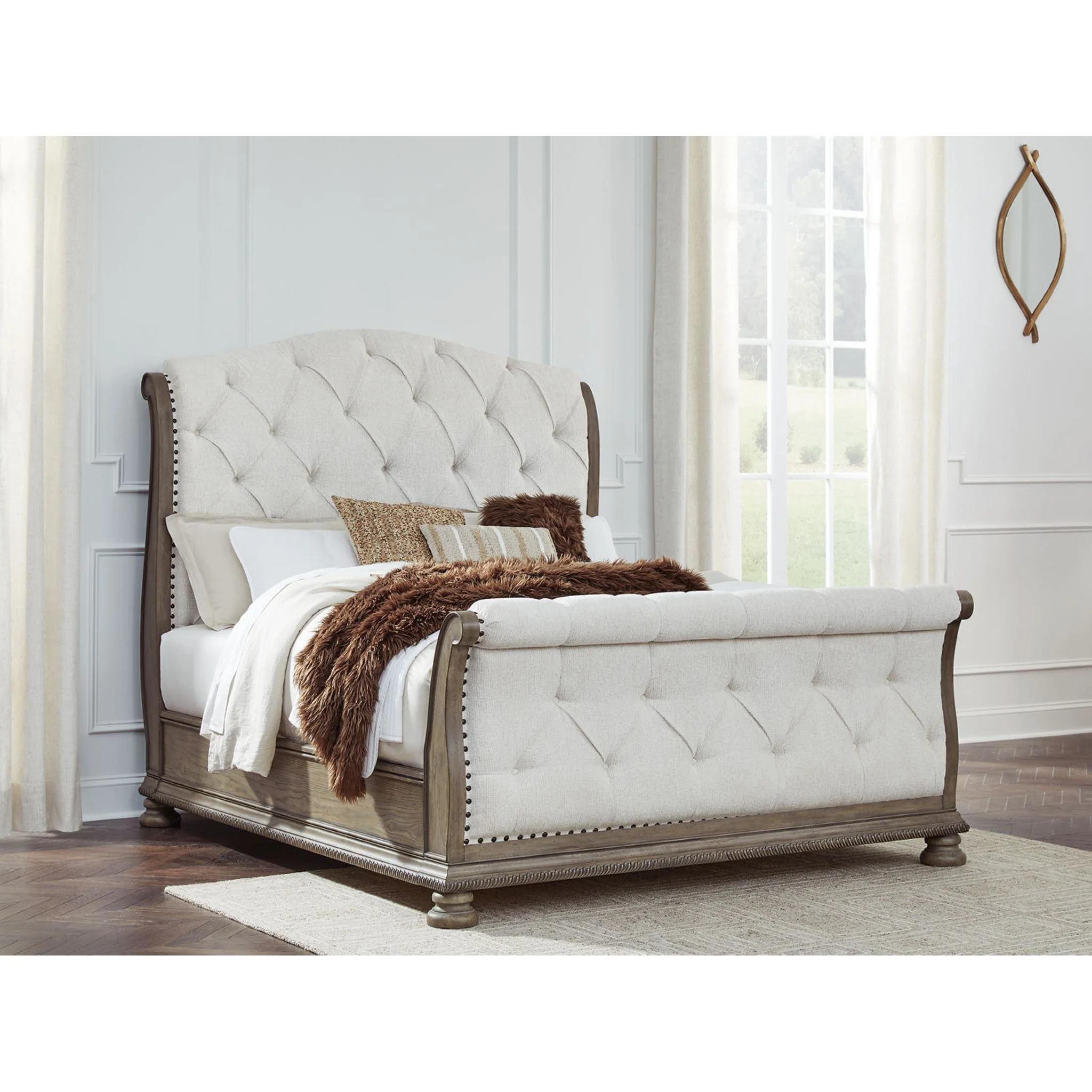 Ardenfield 6 Piece Queen Sleigh Bedroom - Light Brown - Image 8
