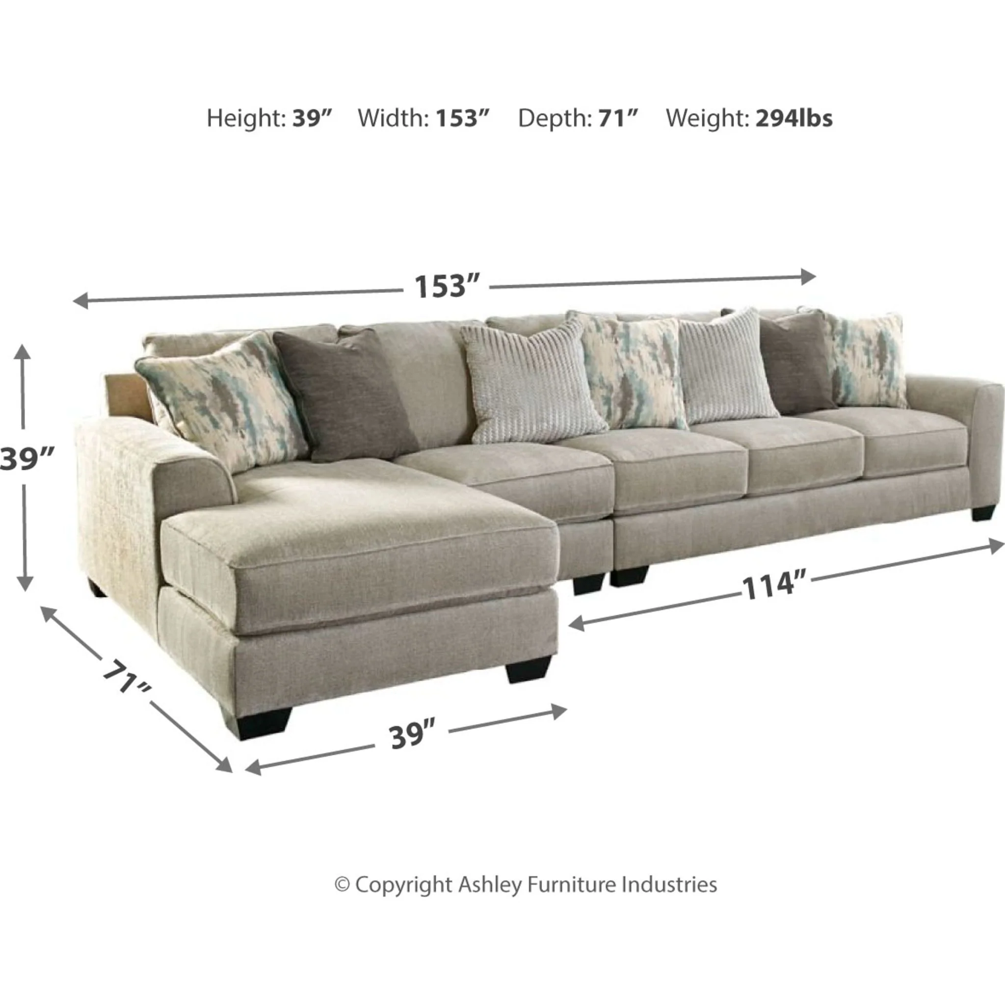 Ardsley 3 Piece Sectional with Chaise - Image 4