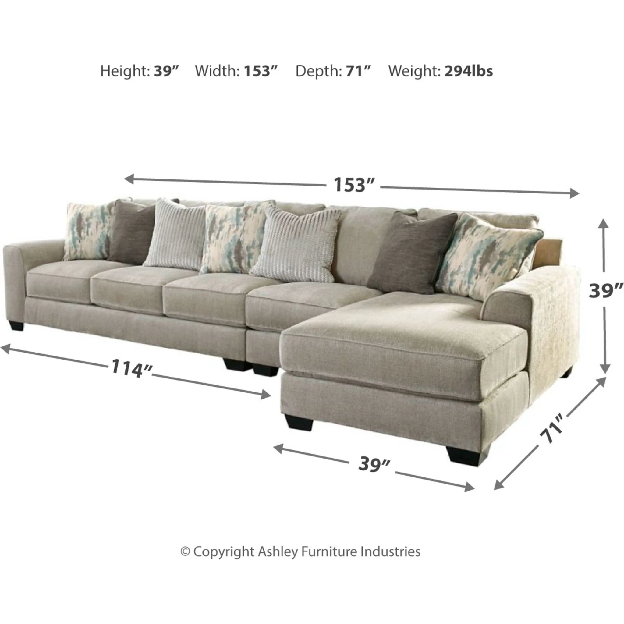 Ardsley 3 Piece Sectional with Chaise - Image 4