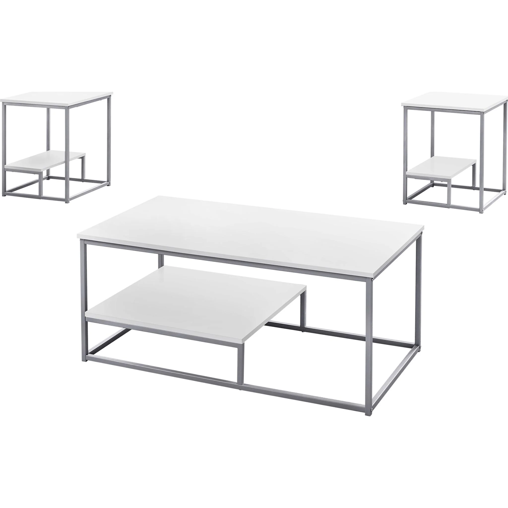 Arianna 3 Pack Tables - White/Silver