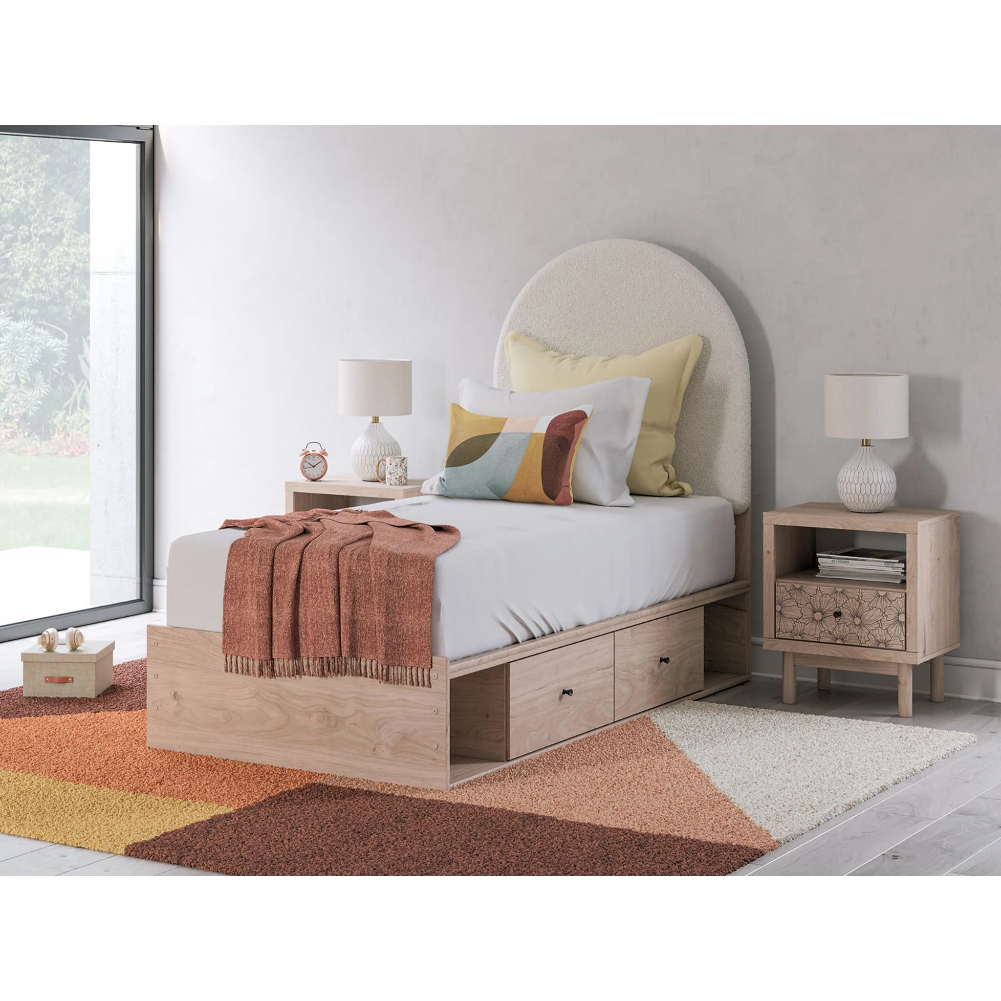 Arloster Platform Bed with 4 Drawer Storage - Tan/White - Image 10