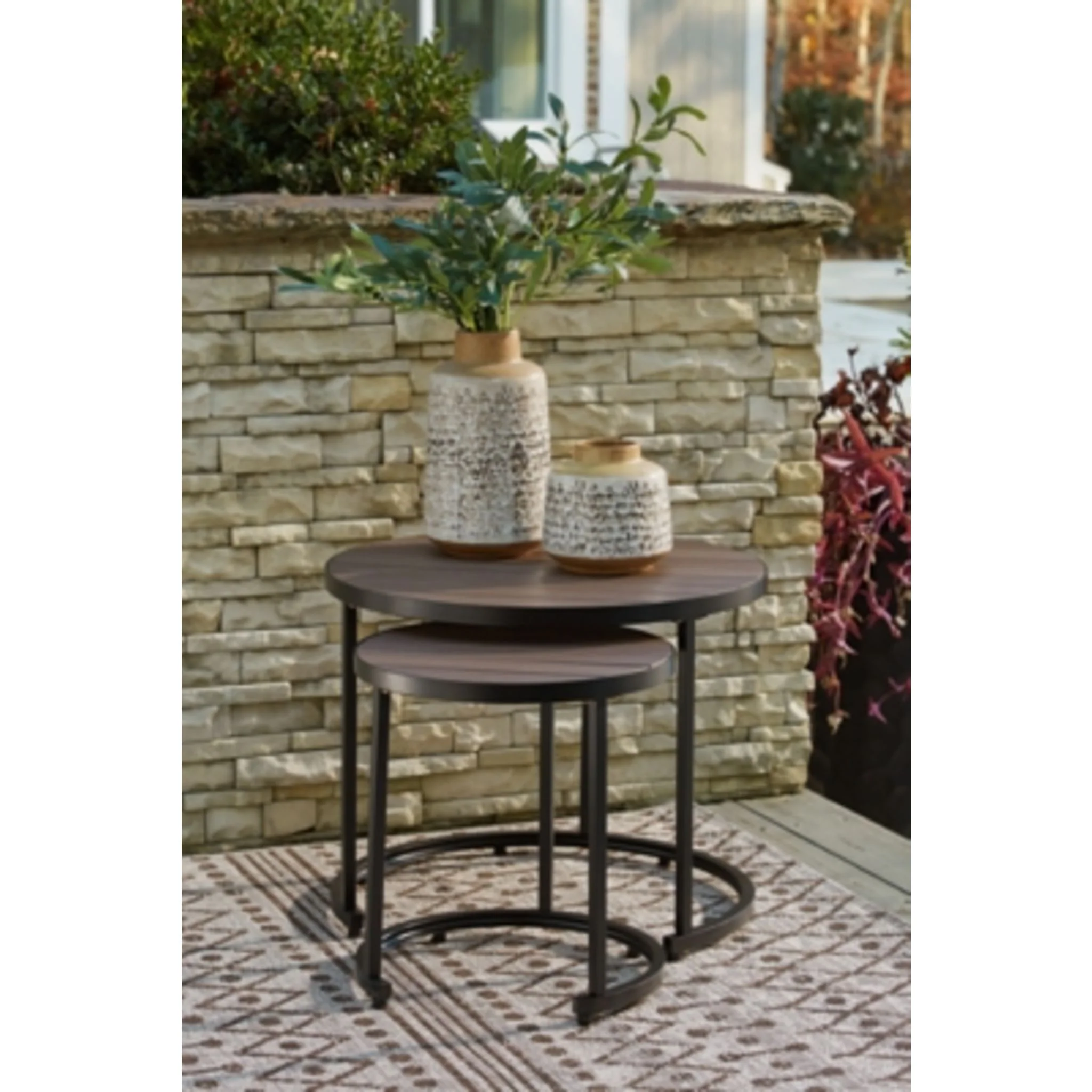 Ayla Outdoor Nesting End Table (set of 2) - Brown/Black - Image 2
