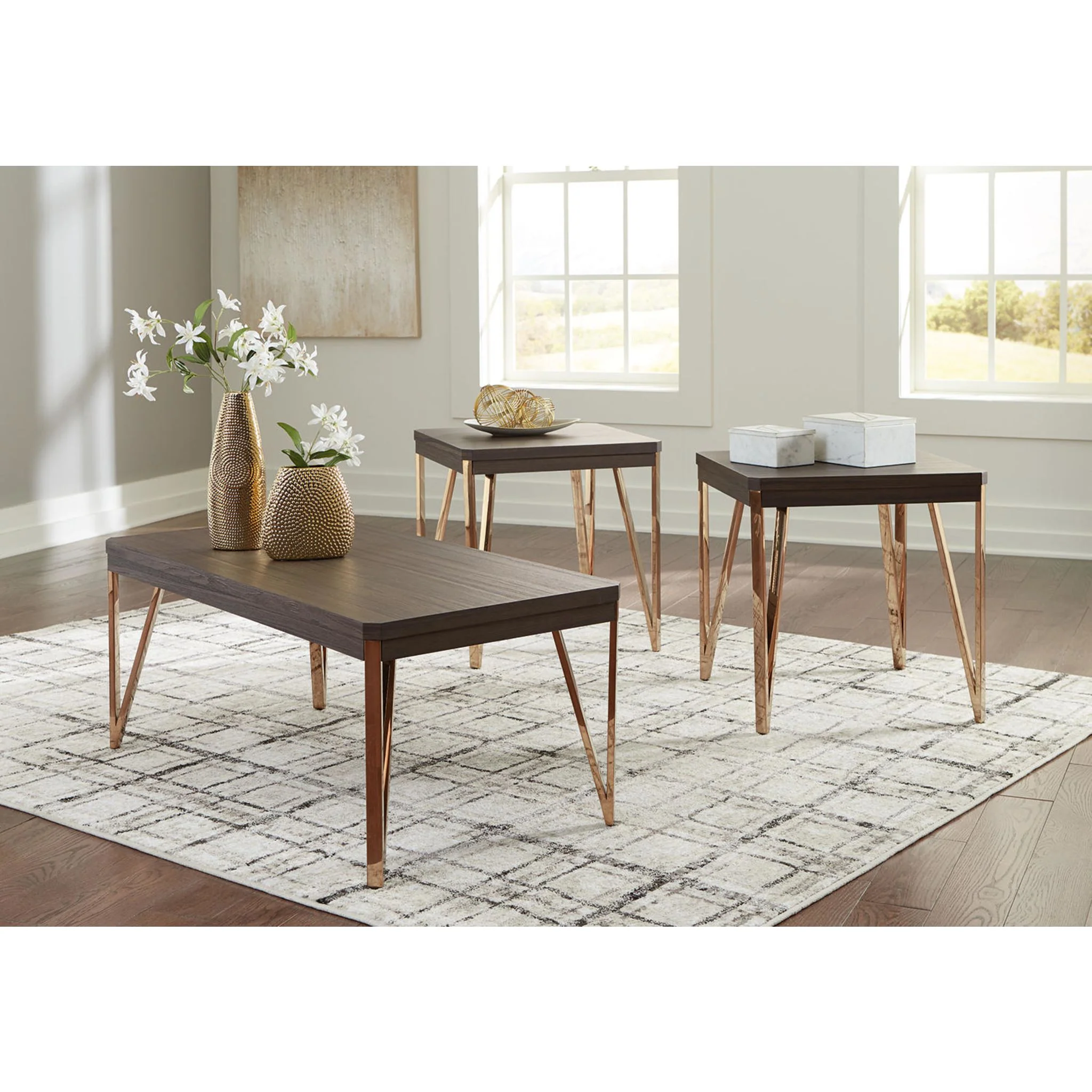 Bandyn 3 Pack Tables - Brown/Champagne - Image 8