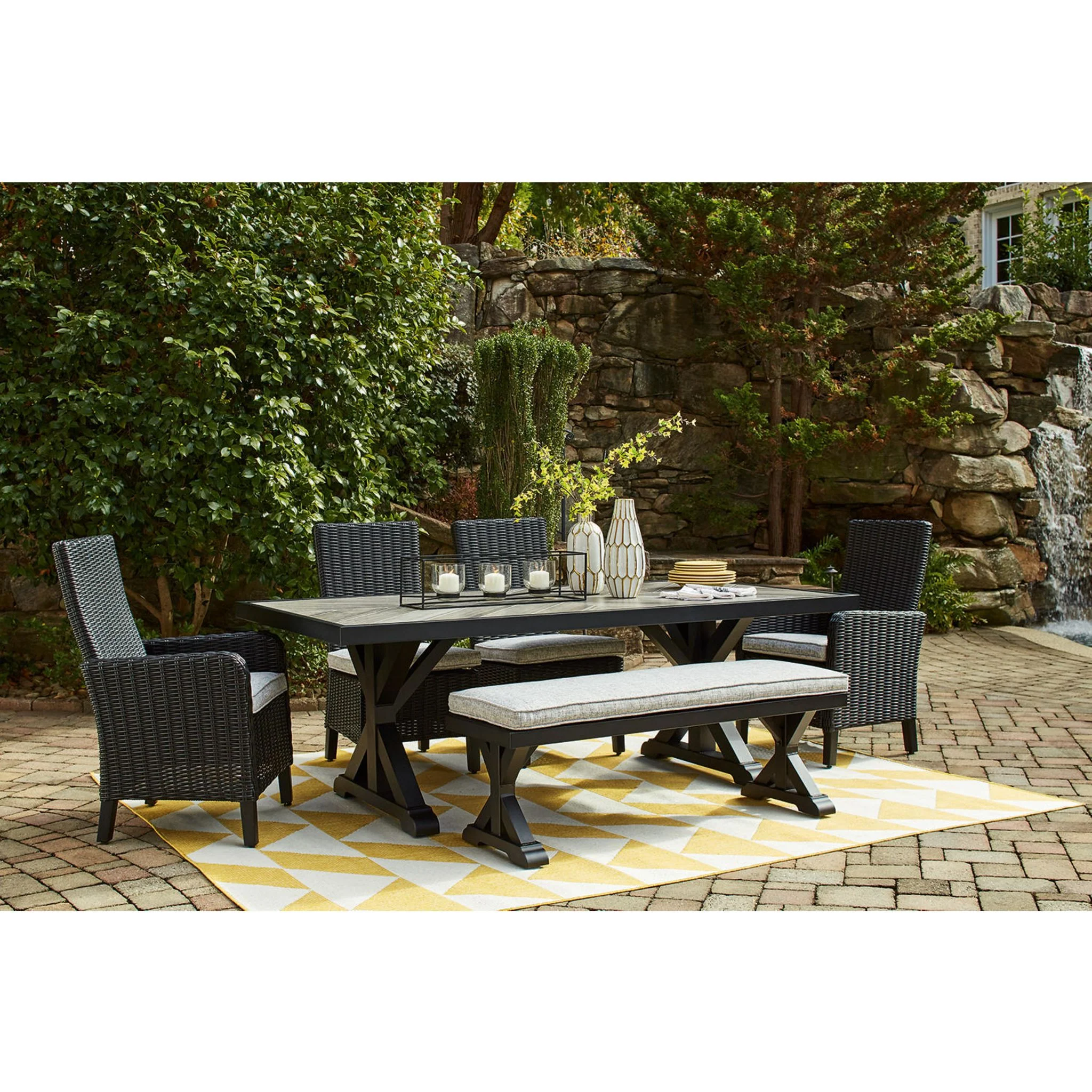 Beachcroft 6 Piece Outdoor Dining Set - Black/Light Gray - Image 2