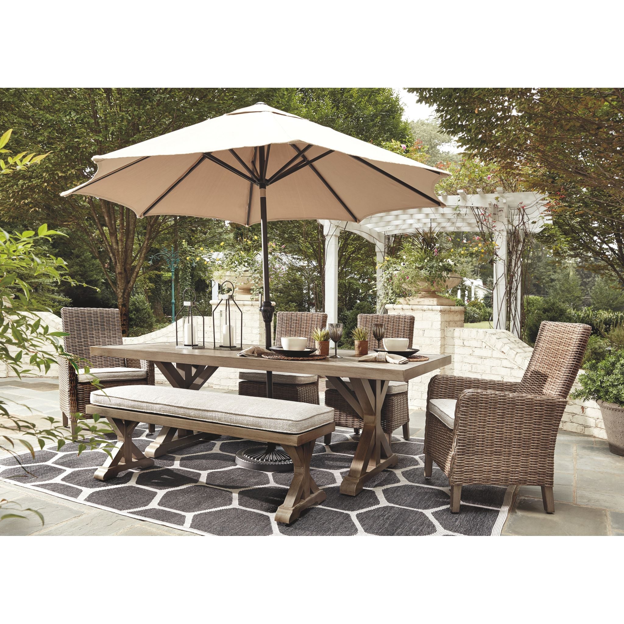 Beachcroft 7 Piece Outdoor Dining Set - Beige - Image 2