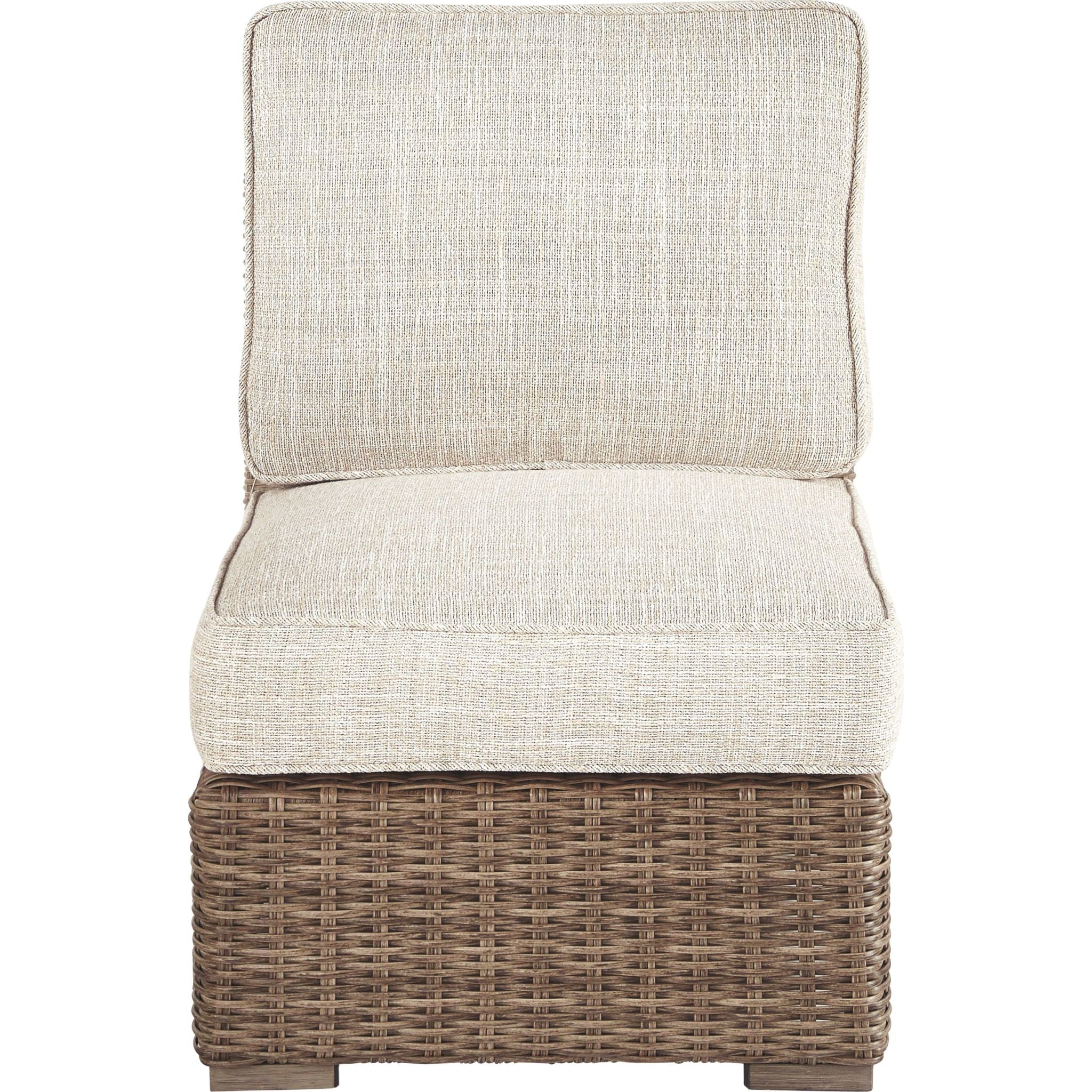 Beachcroft Outdoor Armless Chair with Cushion - White/Beige - Image 2