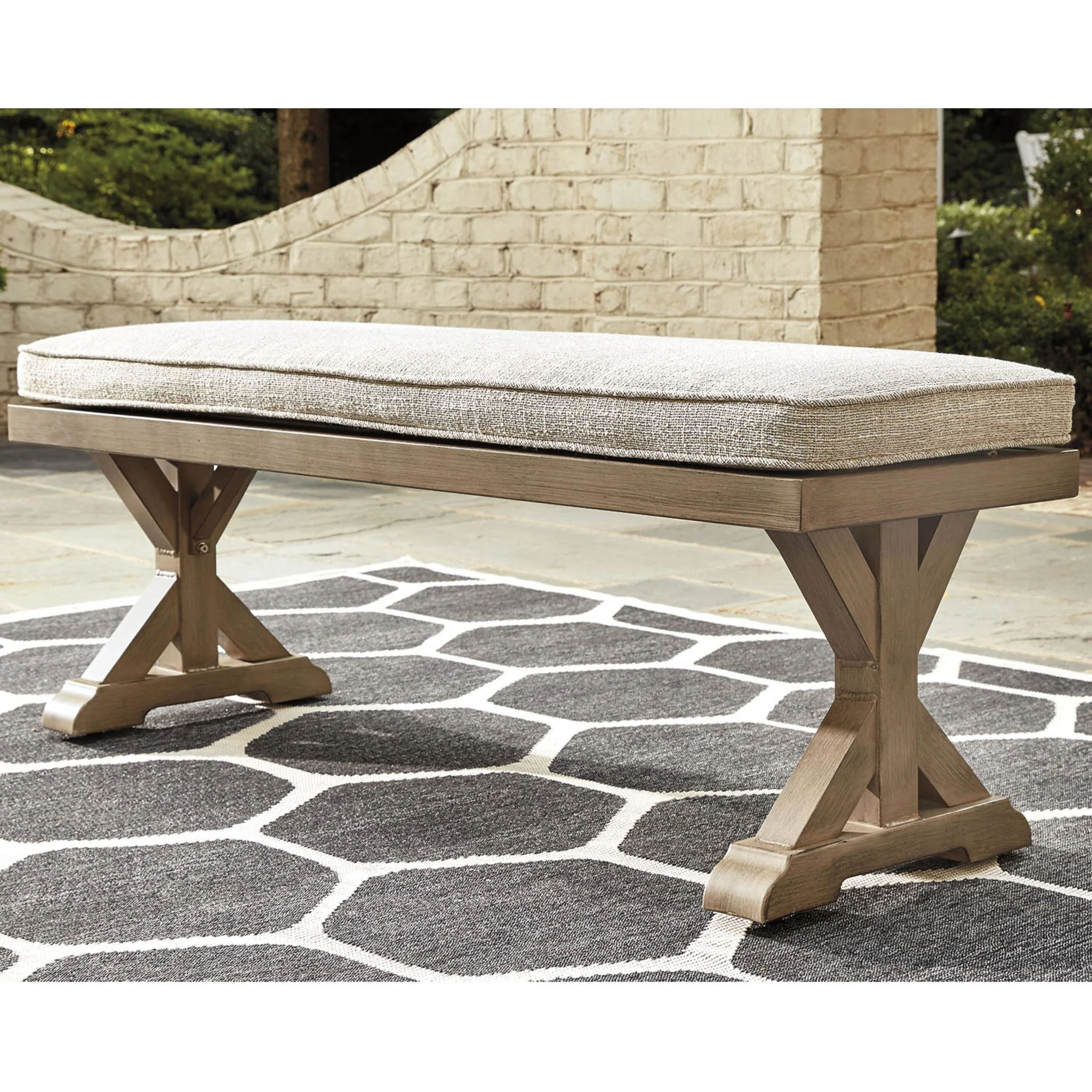 Beachcroft Outdoor Bench with Cushion - Beige - Image 11