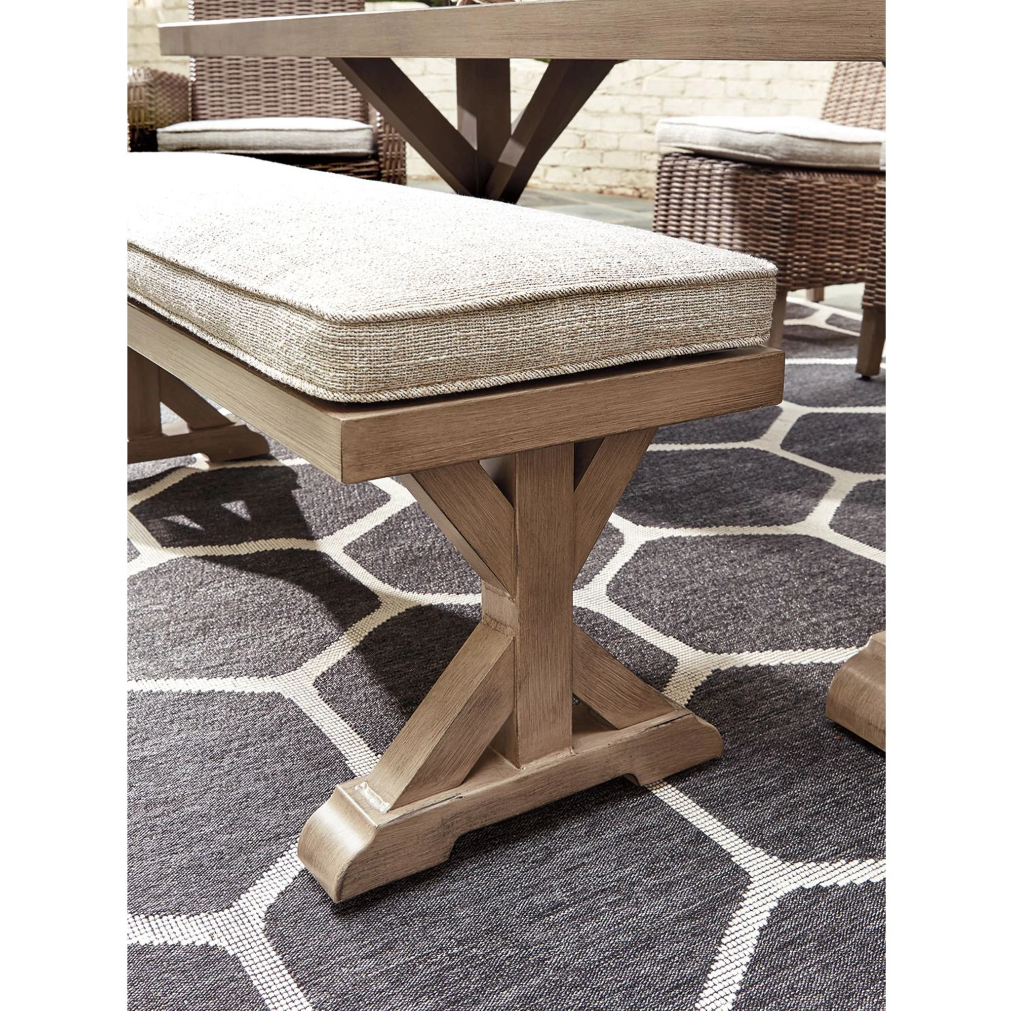 Beachcroft Outdoor Bench with Cushion - Beige - Image 12