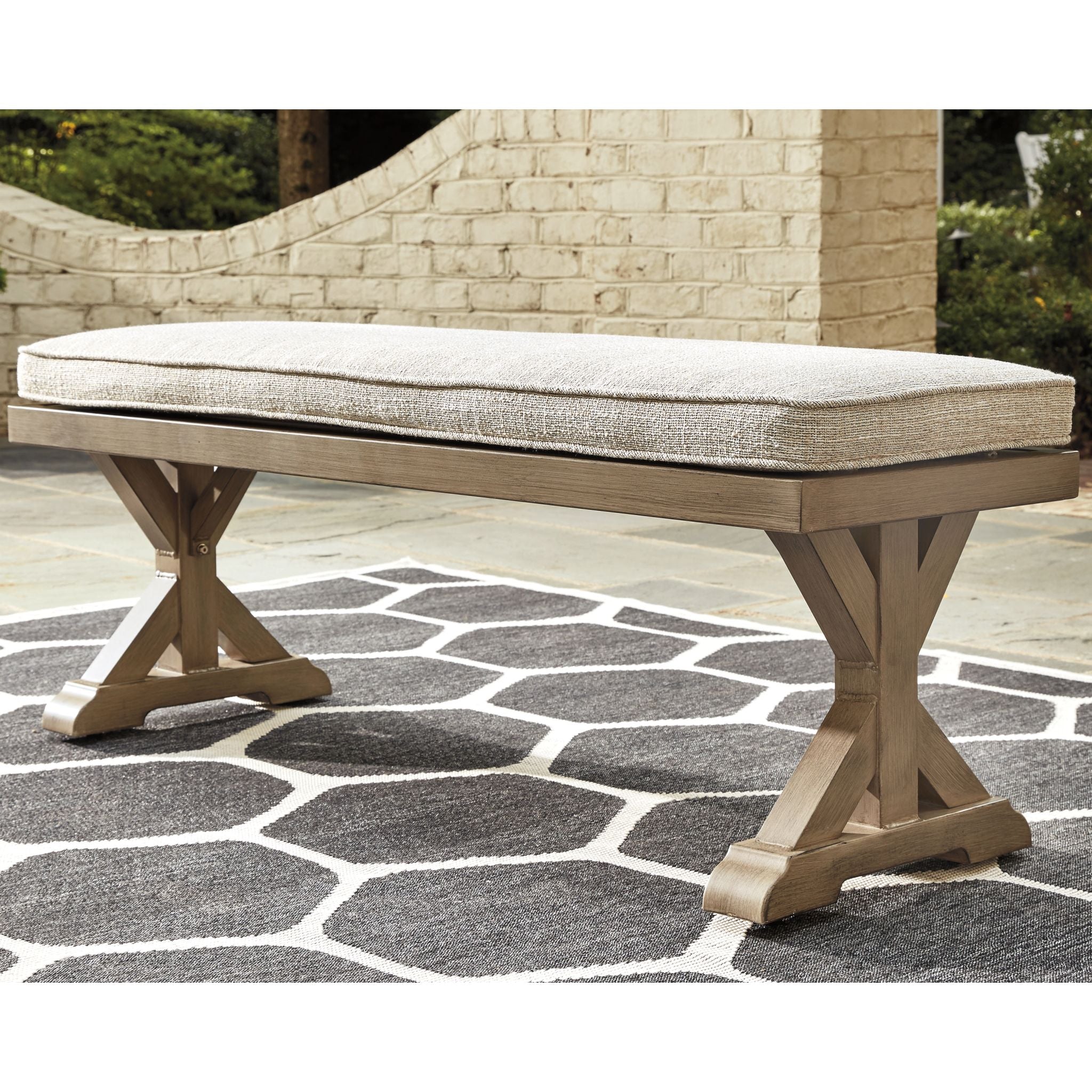 Beachcroft Outdoor Bench with Cushion - Beige - Image 2