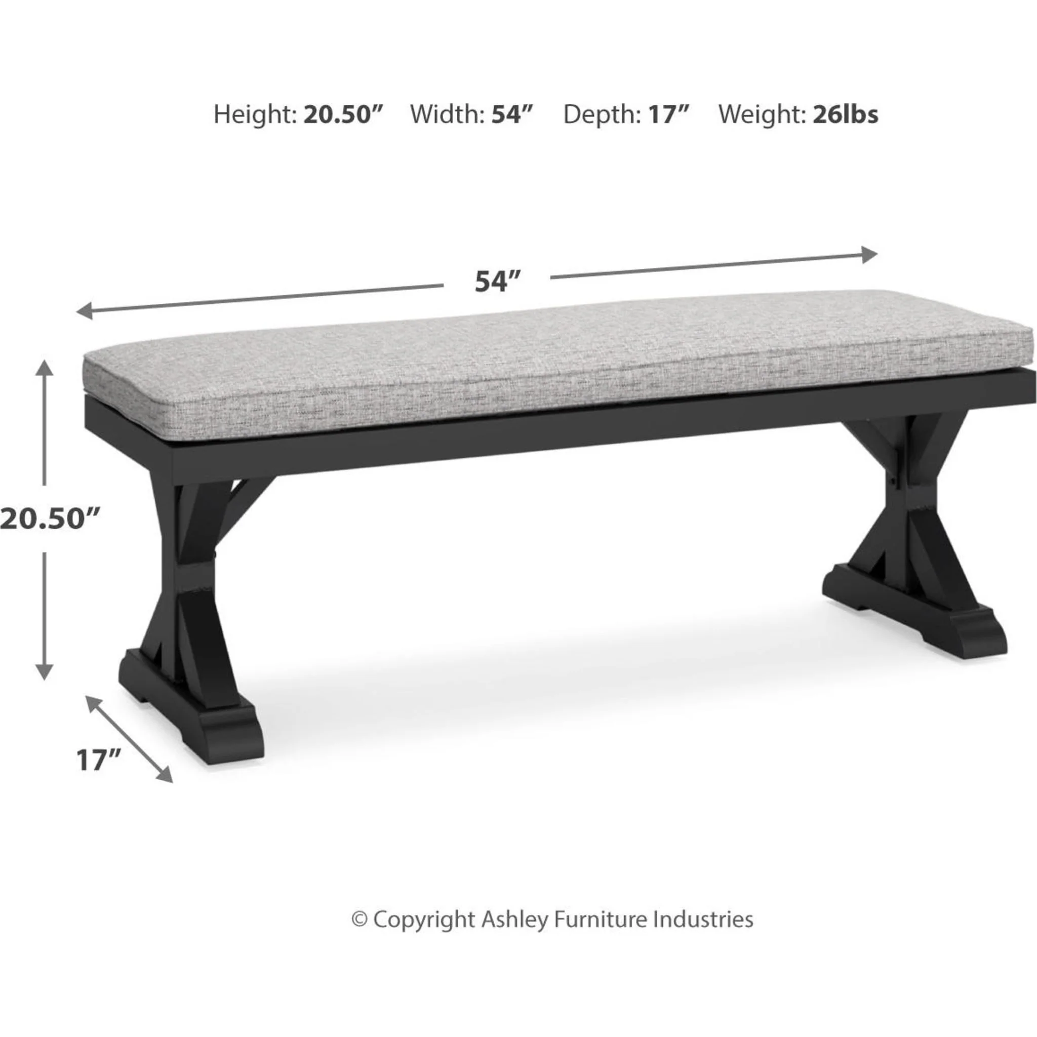 Beachcroft Outdoor Bench with Cushion - Black/Light Gray - Image 5