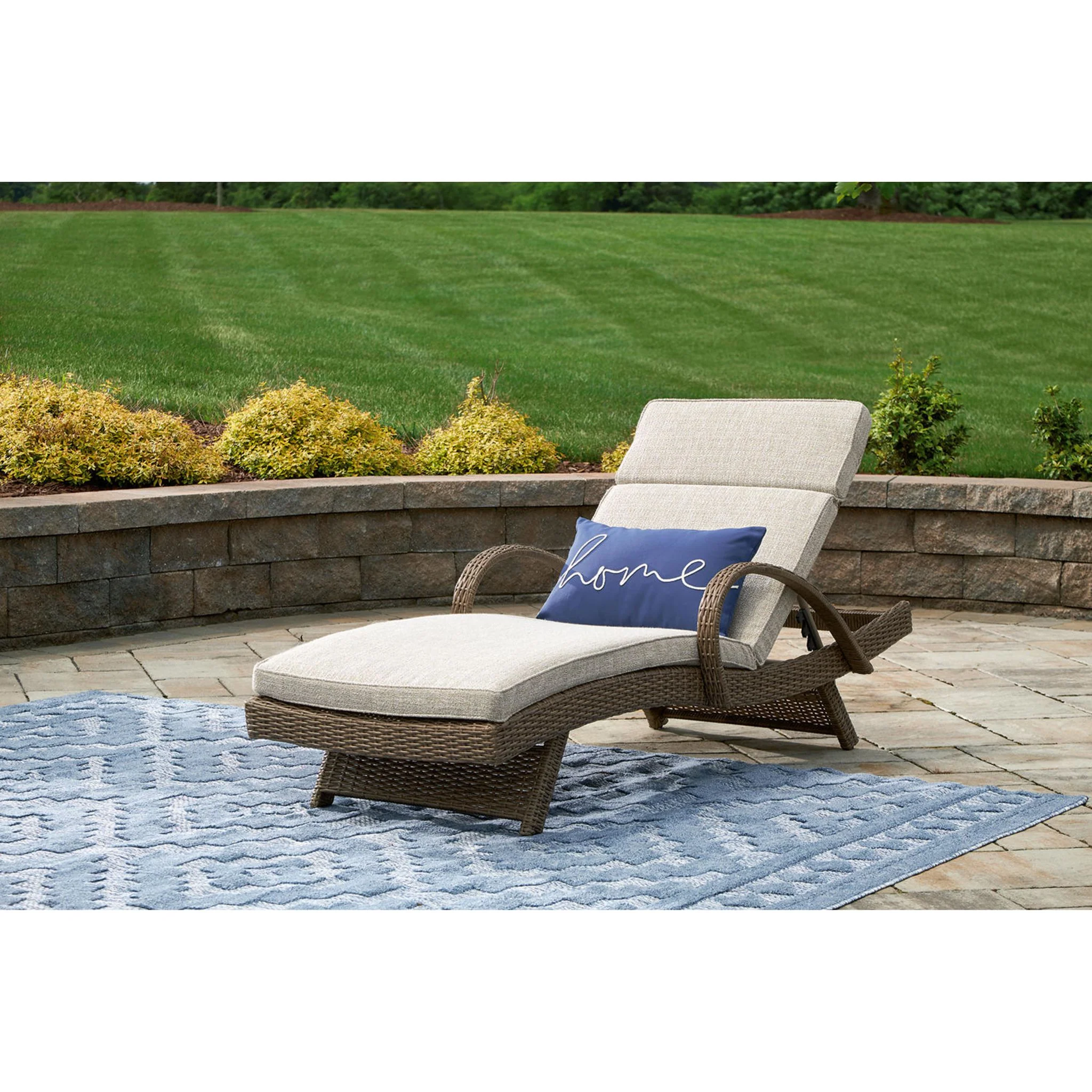 Beachcroft Outdoor Chaise Lounge with Cushion - Beige - Image 2