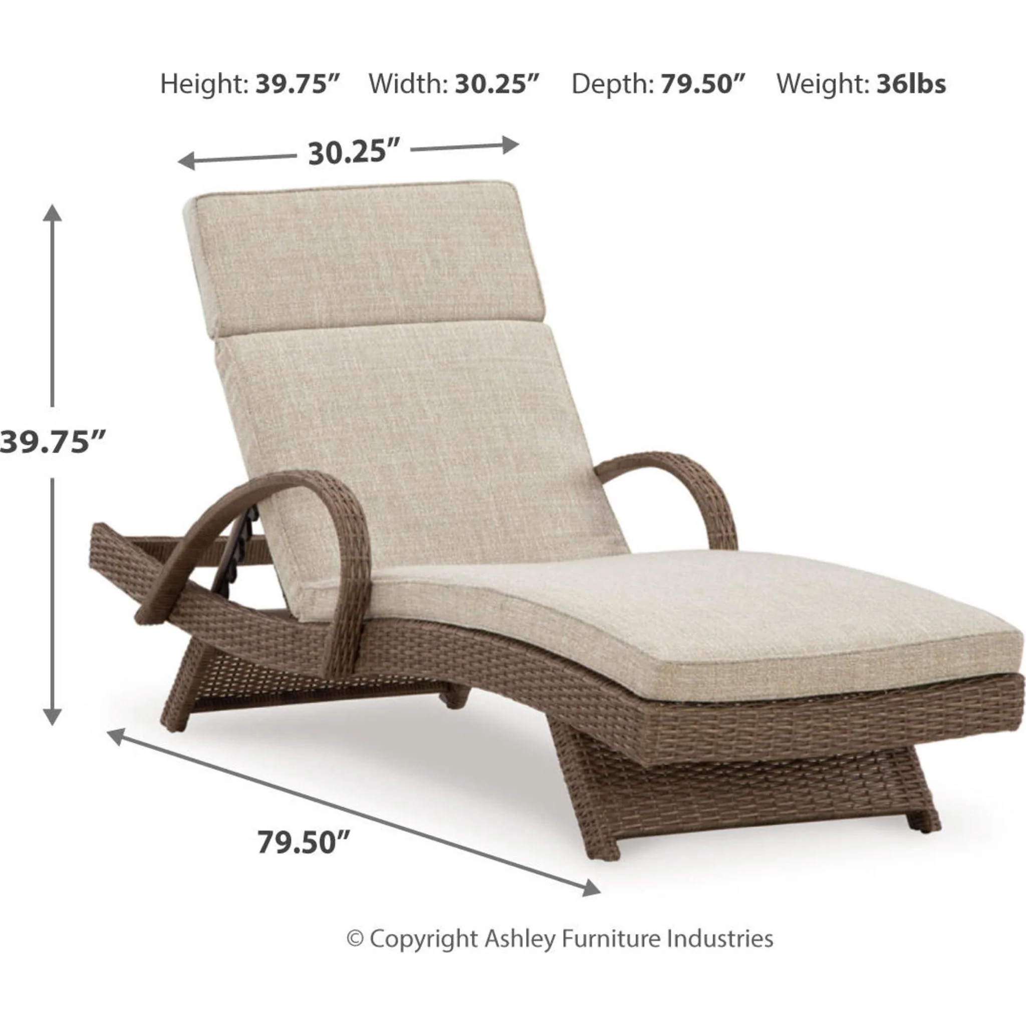 Beachcroft Outdoor Chaise Lounge with Cushion - Beige - Image 5