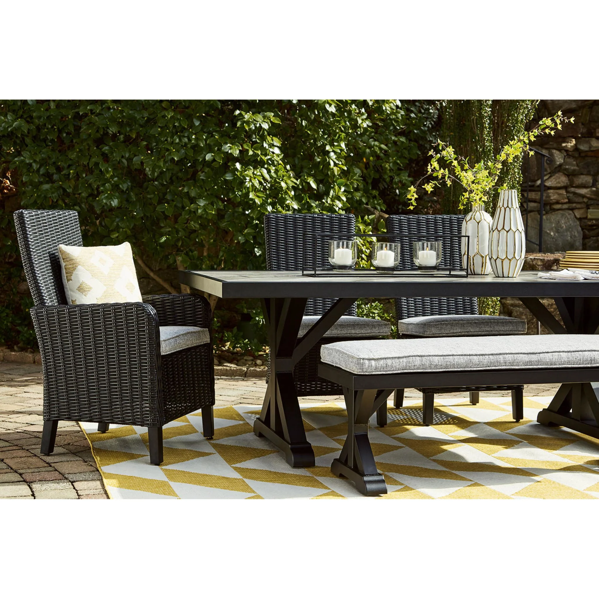 Beachcroft Outdoor Rectangle Dining Table - Black/Light Gray - Image 9