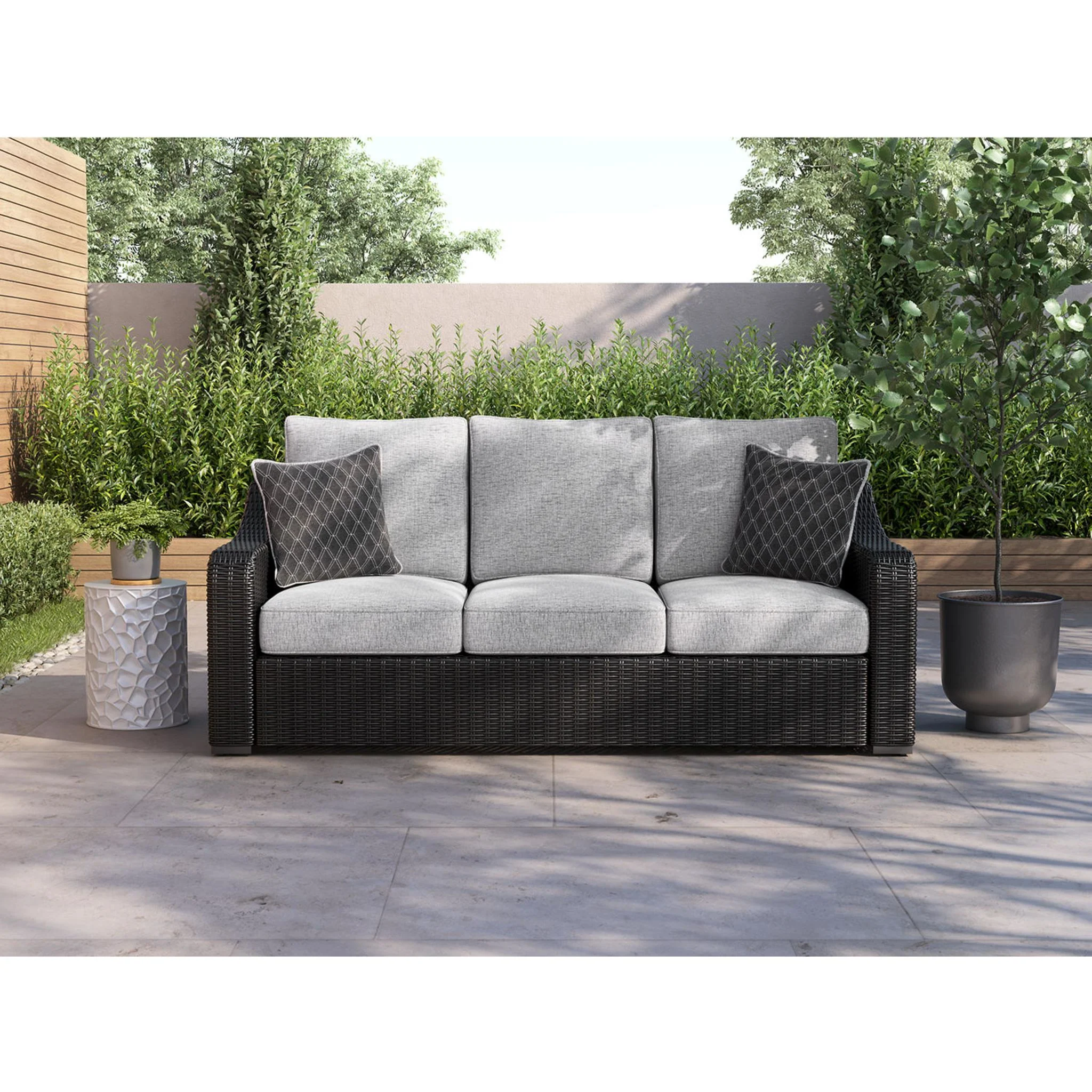 Beachcroft Outdoor Sofa with Cushion - Black/Light Gray - Image 4