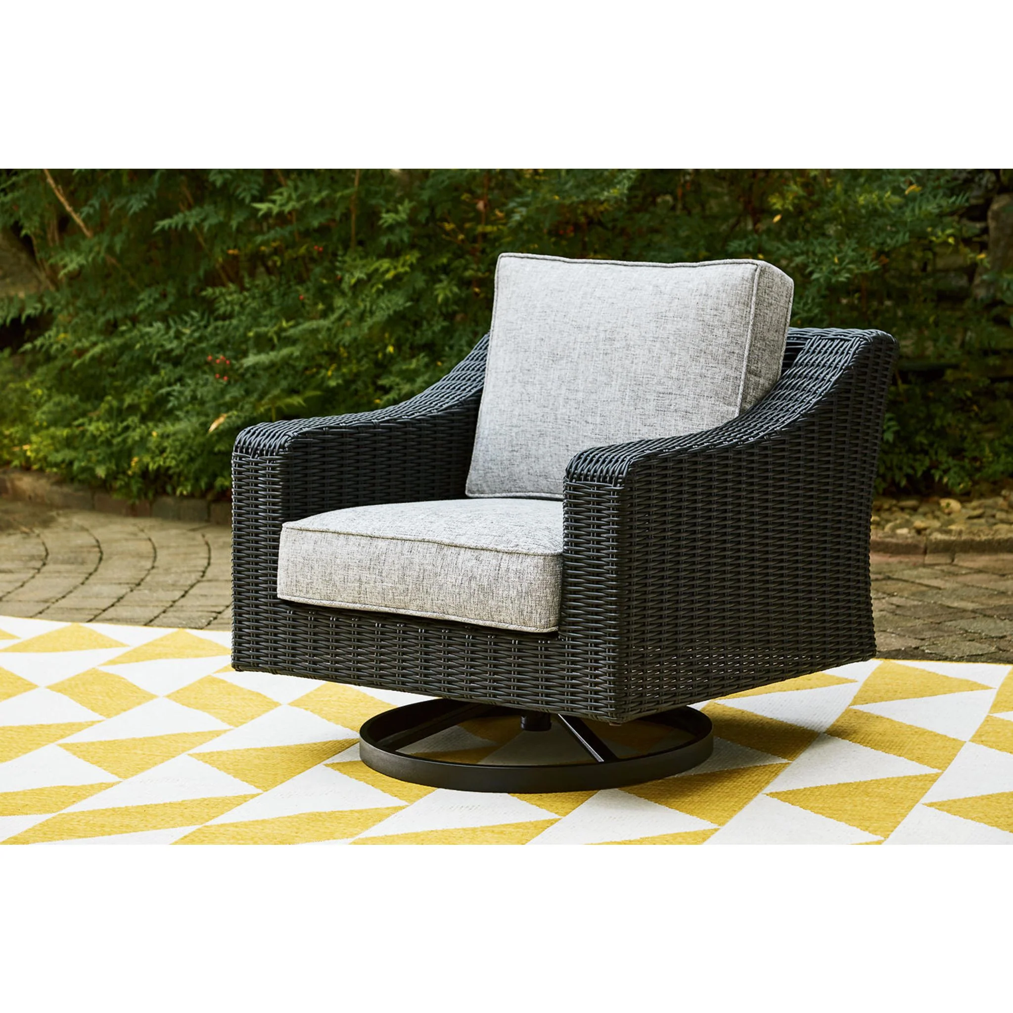 Beachcroft Outdoor Swivel Lounge Chair with Cushion - Black/Light Gray - Image 30
