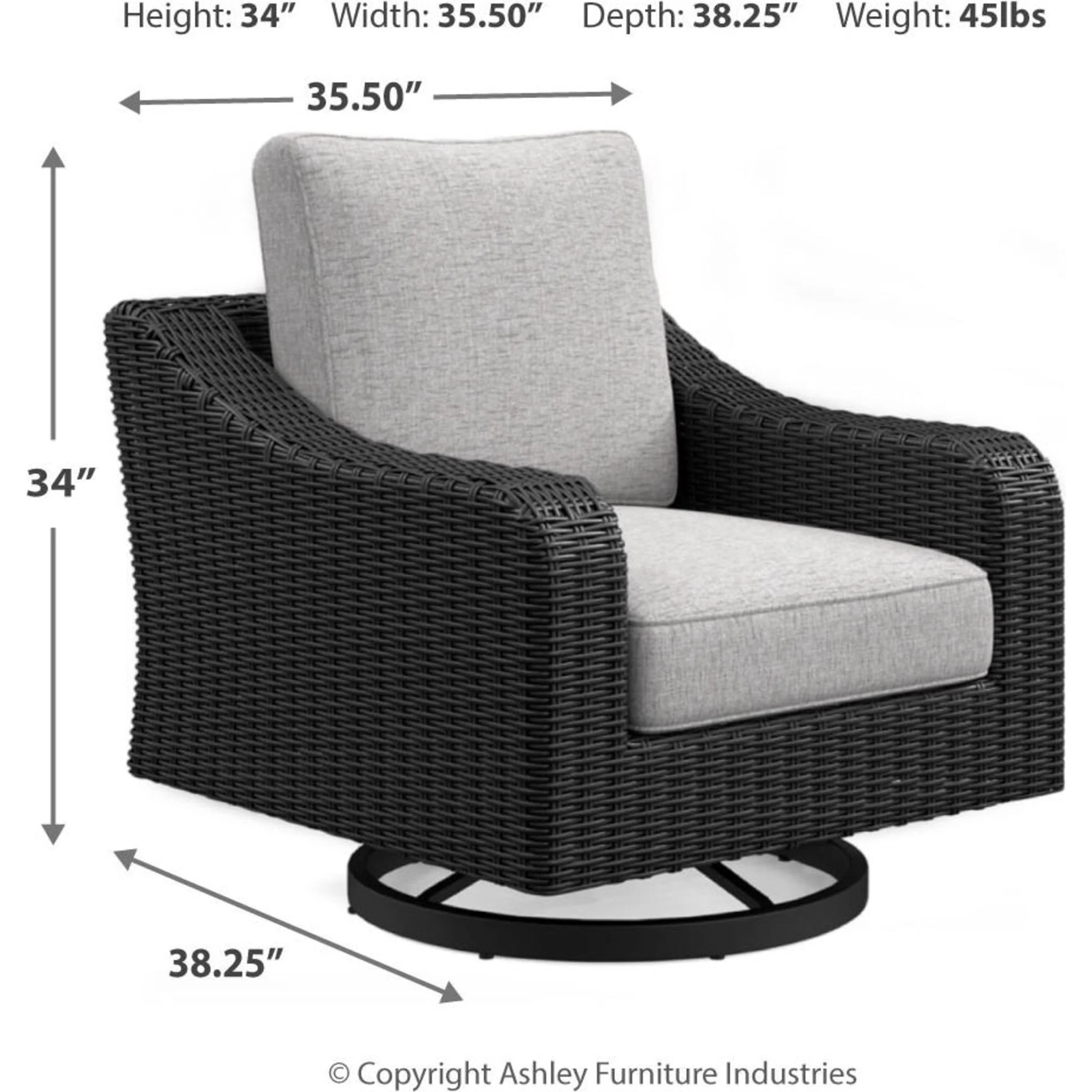 Beachcroft Outdoor Swivel Lounge Chair with Cushion - Black/Light Gray - Image 5
