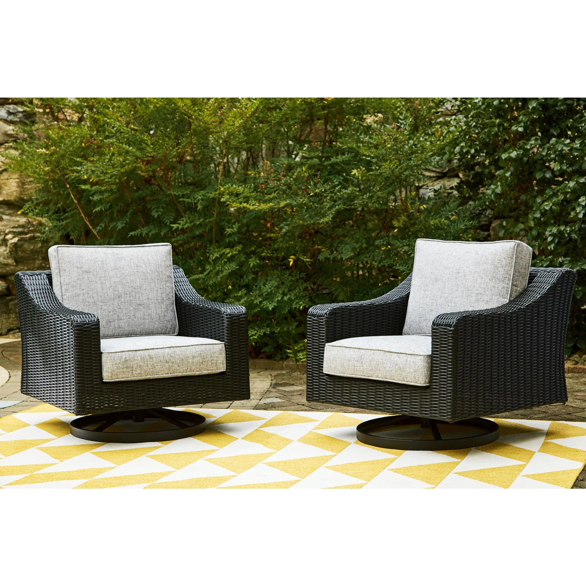 Beachcroft Outdoor Swivel Lounge Chair with Cushion - Black/Light Gray - Image 61