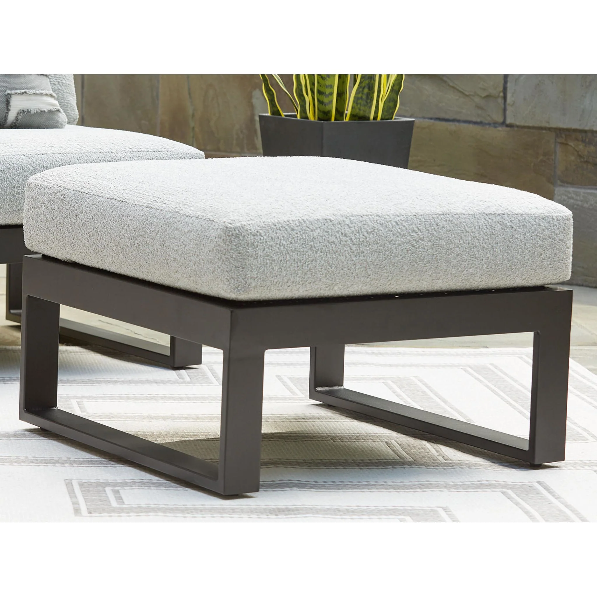 Beachloft Outdoor Ottoman with Cushion - Black/Gray - Image 2