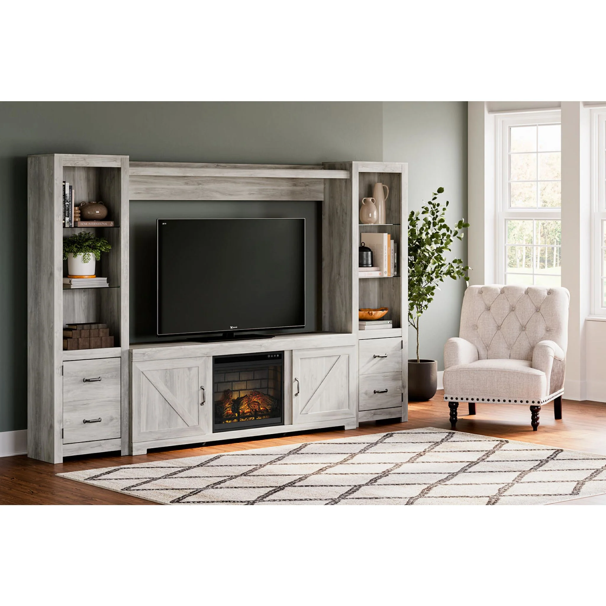 Bellaby Entertainment Unit with Fireplace - Whitewash - Image 3