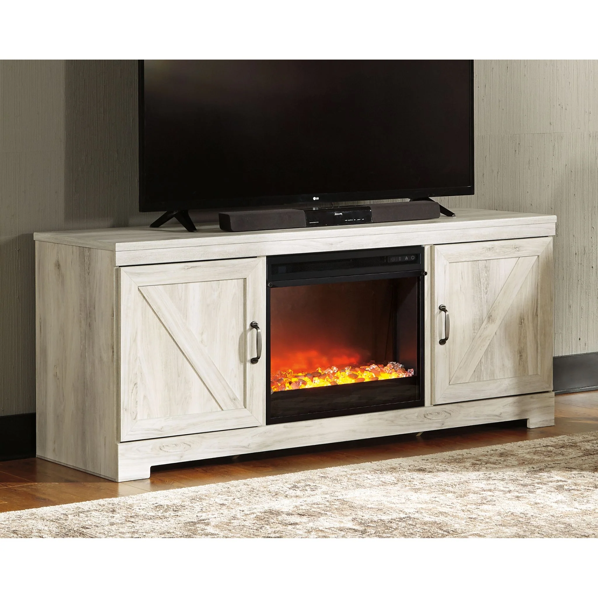 Bellaby Entertainment Unit with Fireplace - Whitewash - Image 2