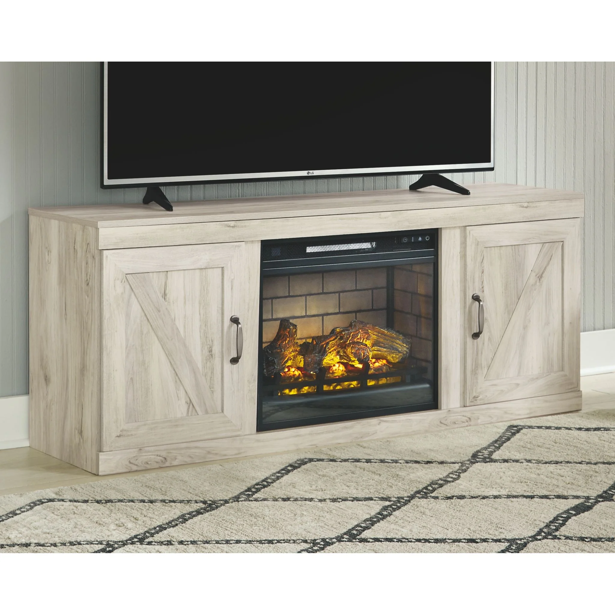 Bellaby TV Stand with Fireplace - Whitewash - Image 3