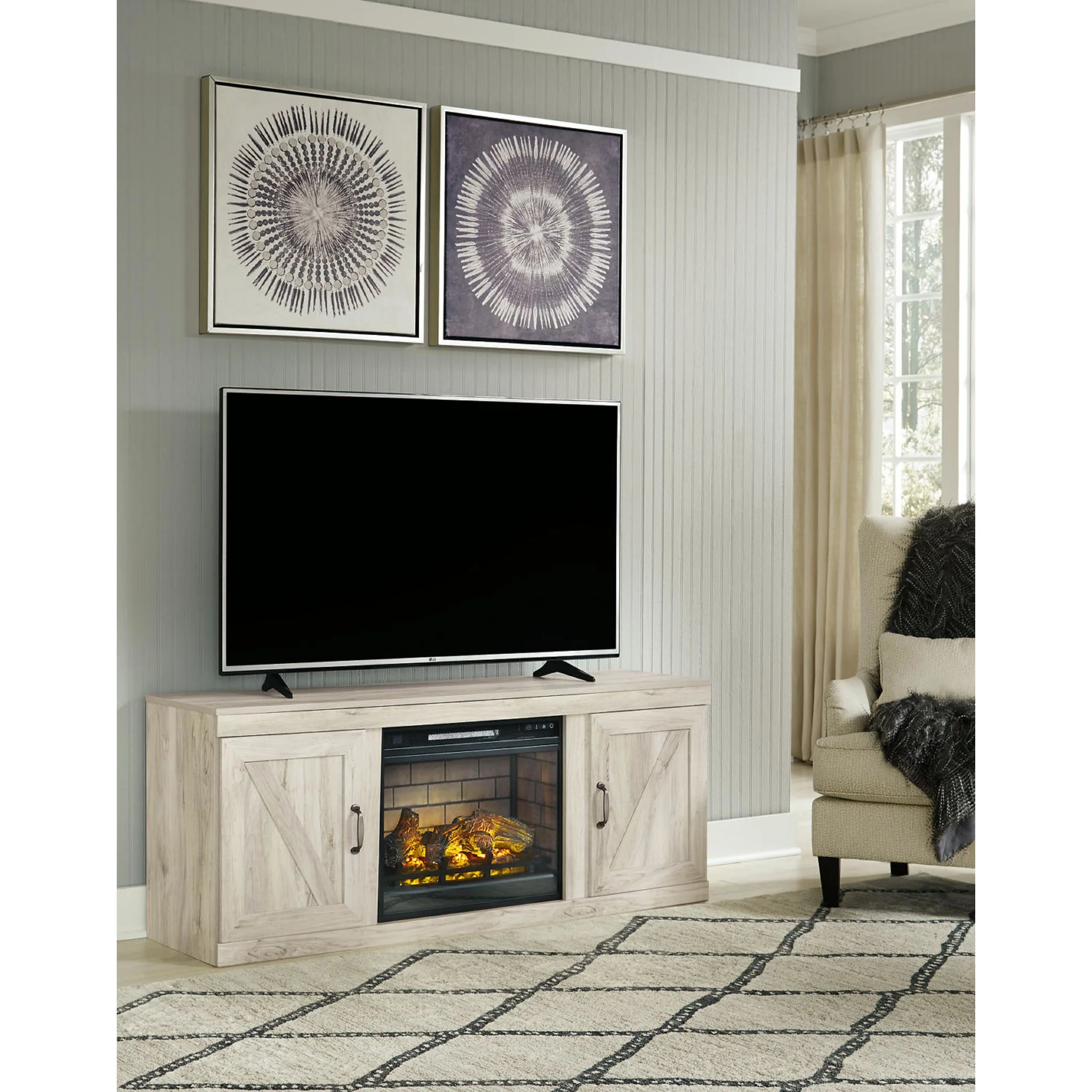Bellaby TV Stand with Fireplace - Whitewash - Image 2