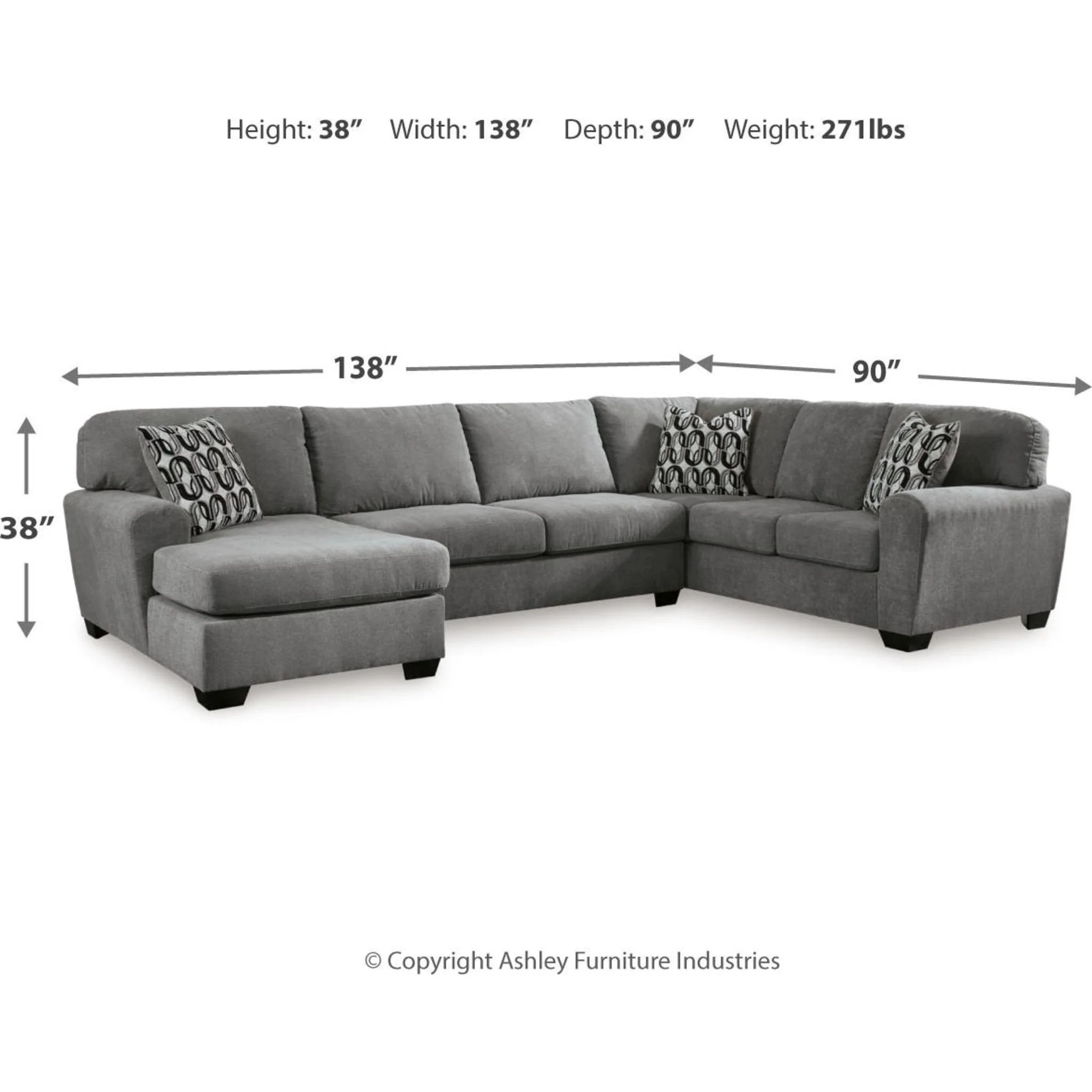 Birkdale Court 3 Piece Sectional with Chaise - Image 12