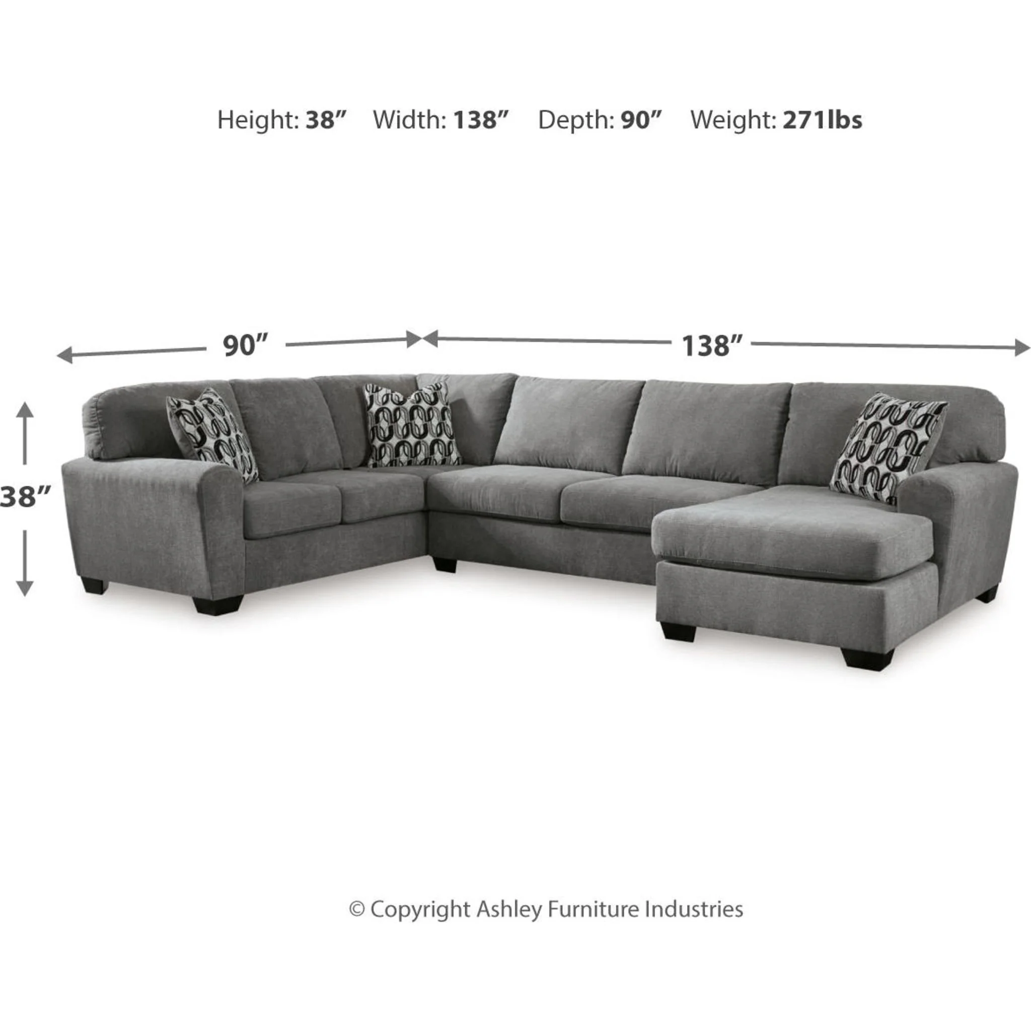 Birkdale Court 3 Piece Sectional with Chaise - Image 3
