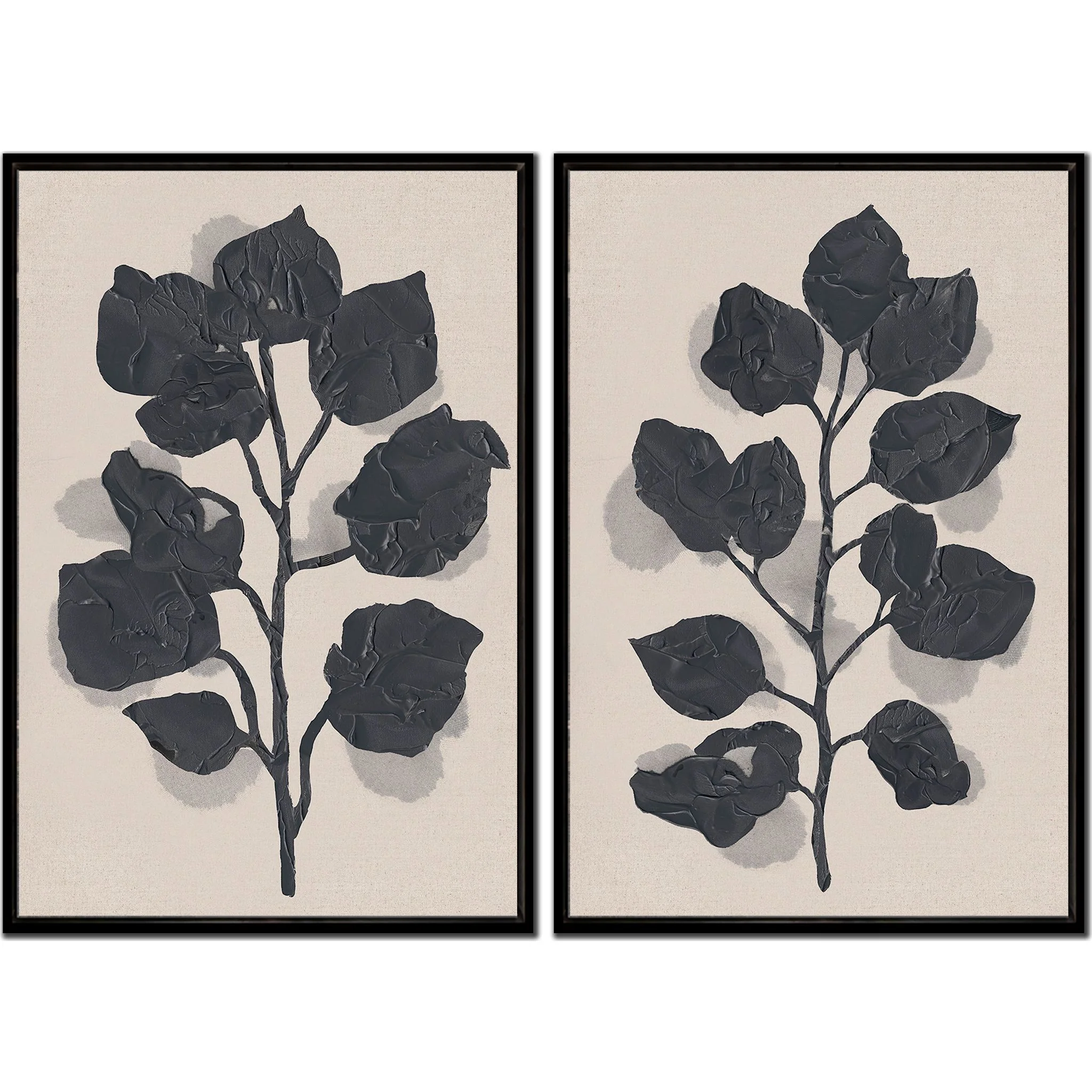 Black Rose Silhouette Wall Art (Set of 2) 25.00" x 37.00"
