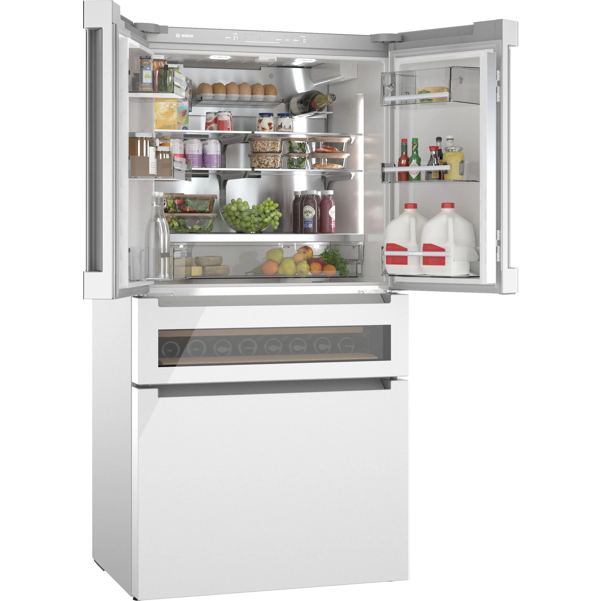 Bosch 800 Series, French Door Bottom Mount Refrigerator, Glass door, 36'' - Glass Over Artic White (B36CL81ENW) - Image 4
