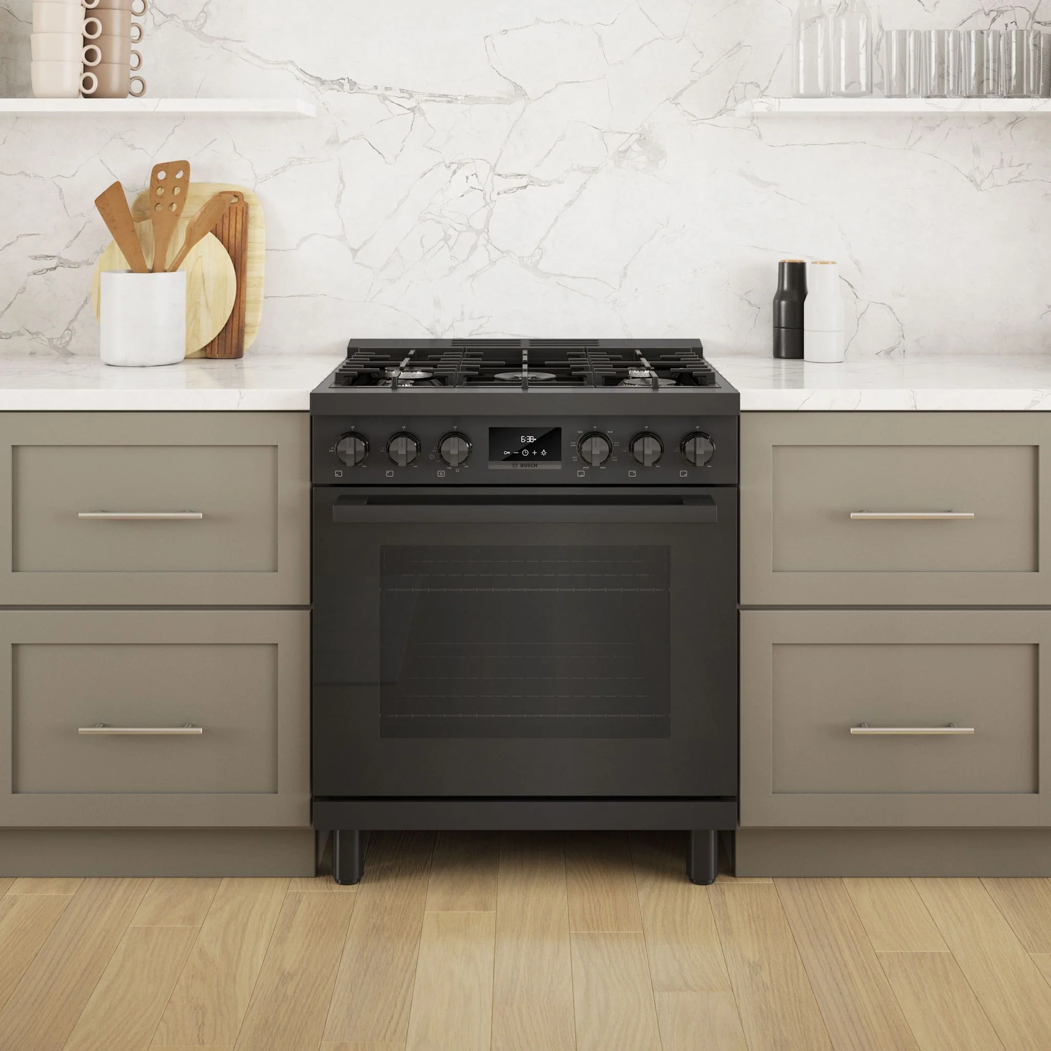 Bosch 800 Series, Dual Fuel Freestanding Range - Black Stainless Steel (HDS8045C) - Image 8