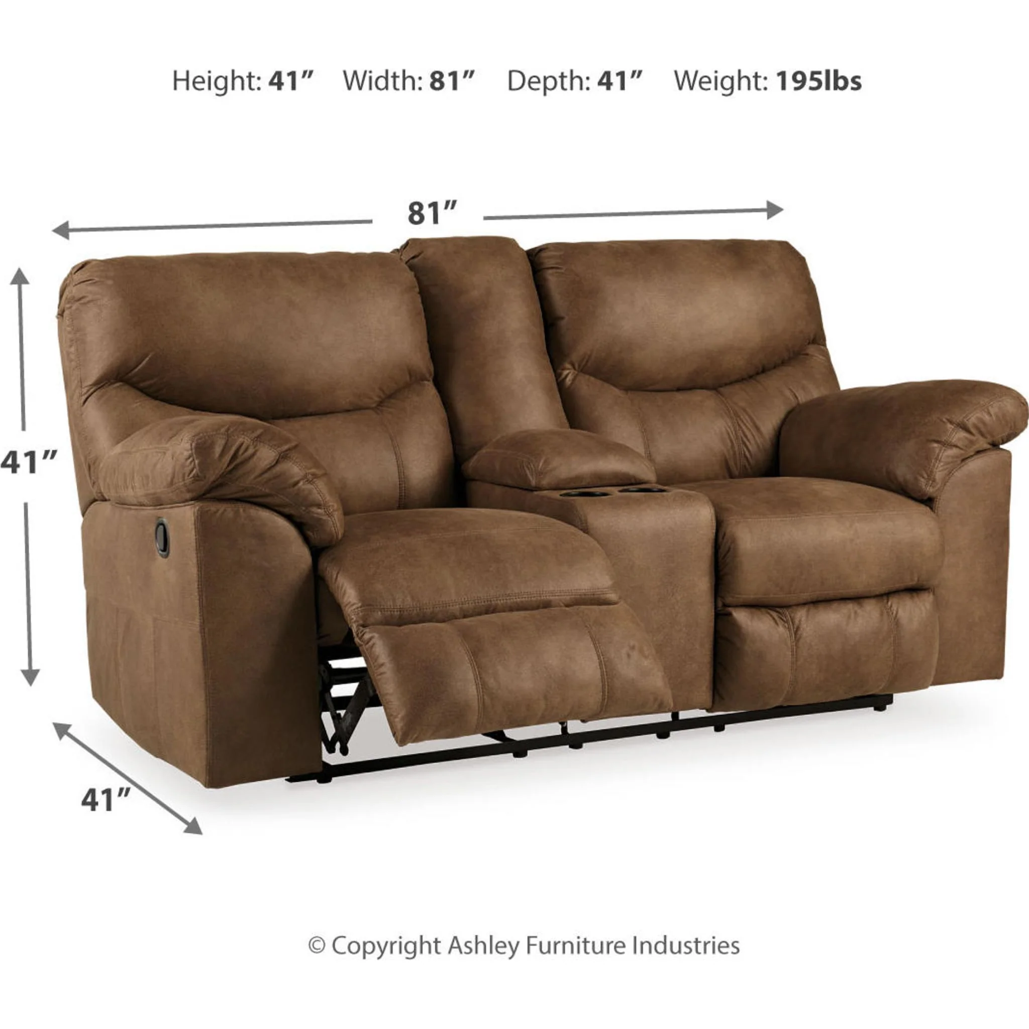 Boxberg Reclining Loveseat with Console - Bark - Image 27
