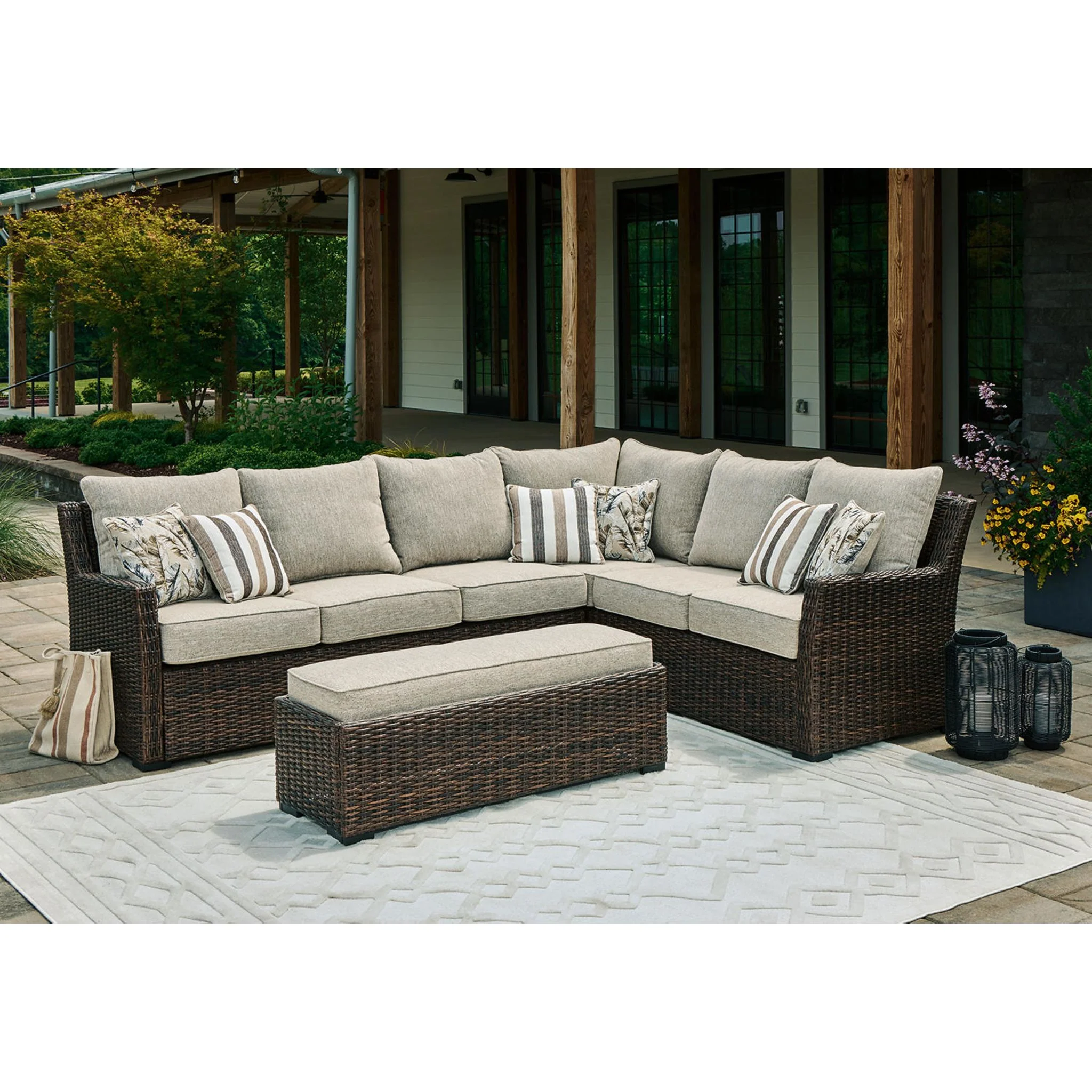 Brook Ranch 2 Piece Outdoor Sectional with Bench - Brown - Image 18