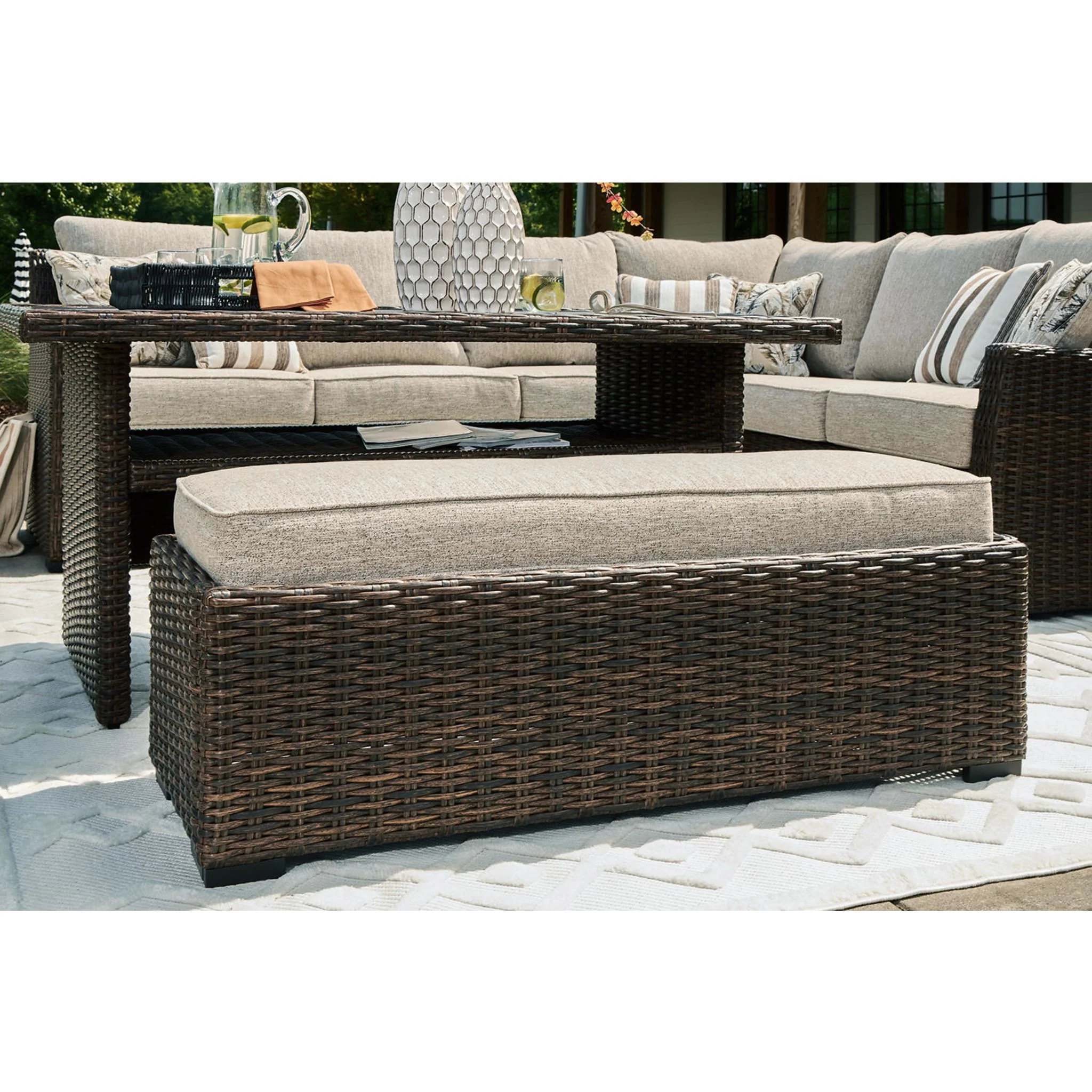 Brook Ranch 2 Piece Outdoor Sectional with Bench - Brown - Image 21