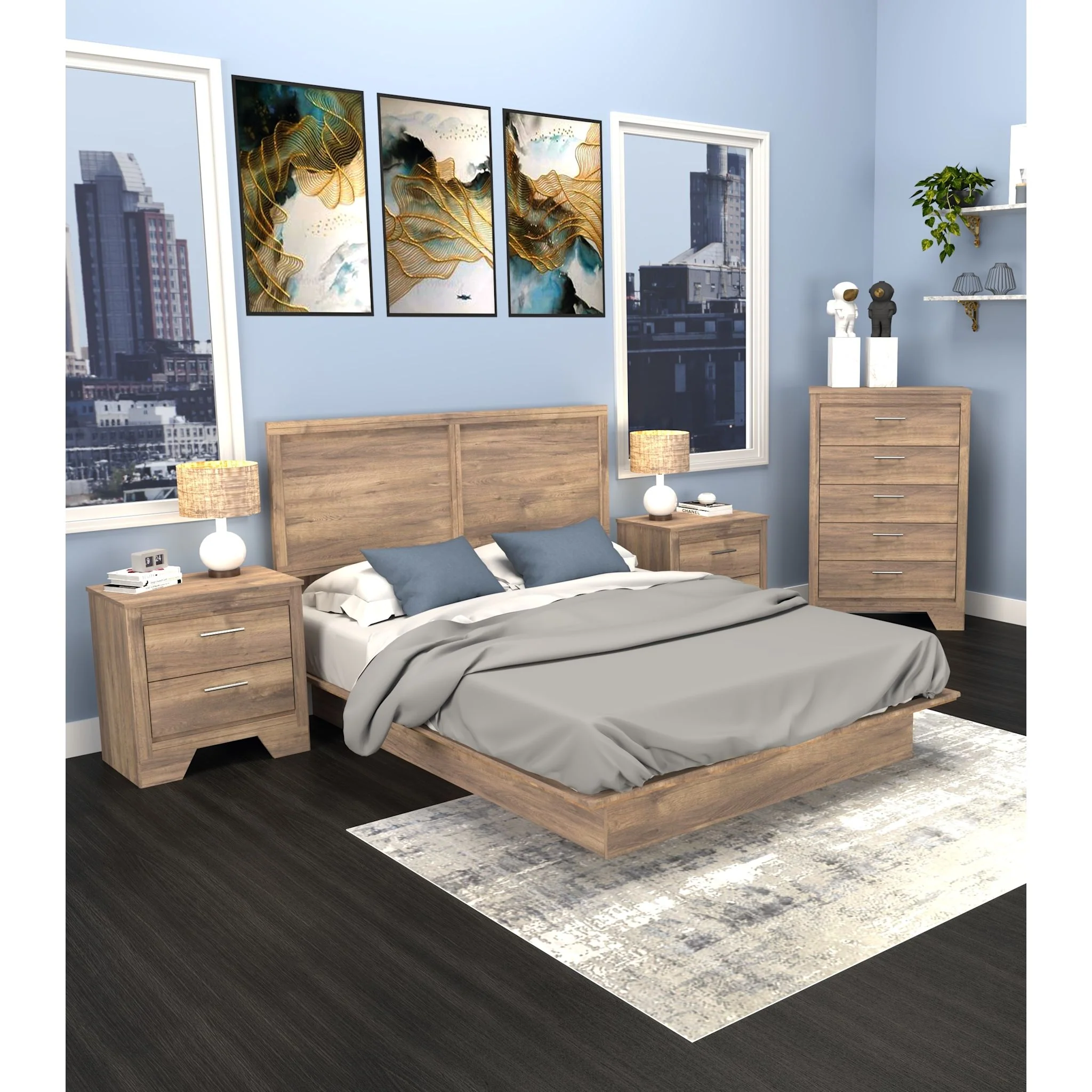 Brooke Queen Platform Bed - Weathered Oak - Image 2