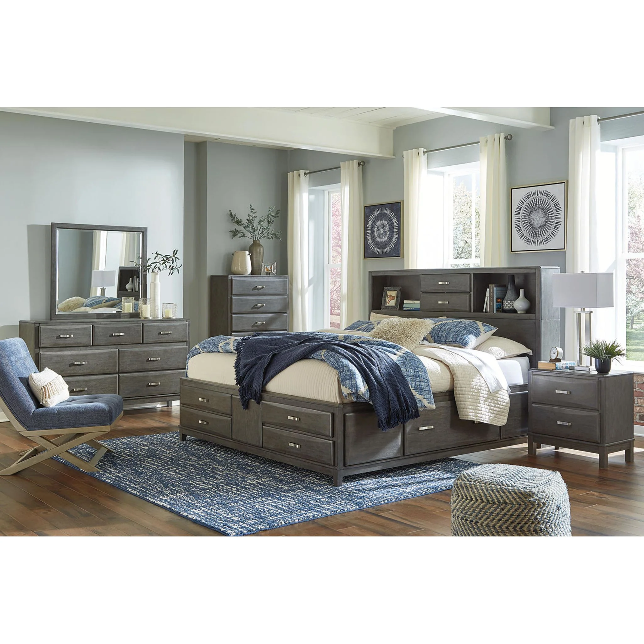 Caitbrook Bookcase Storage Bed - Gray - Image 30