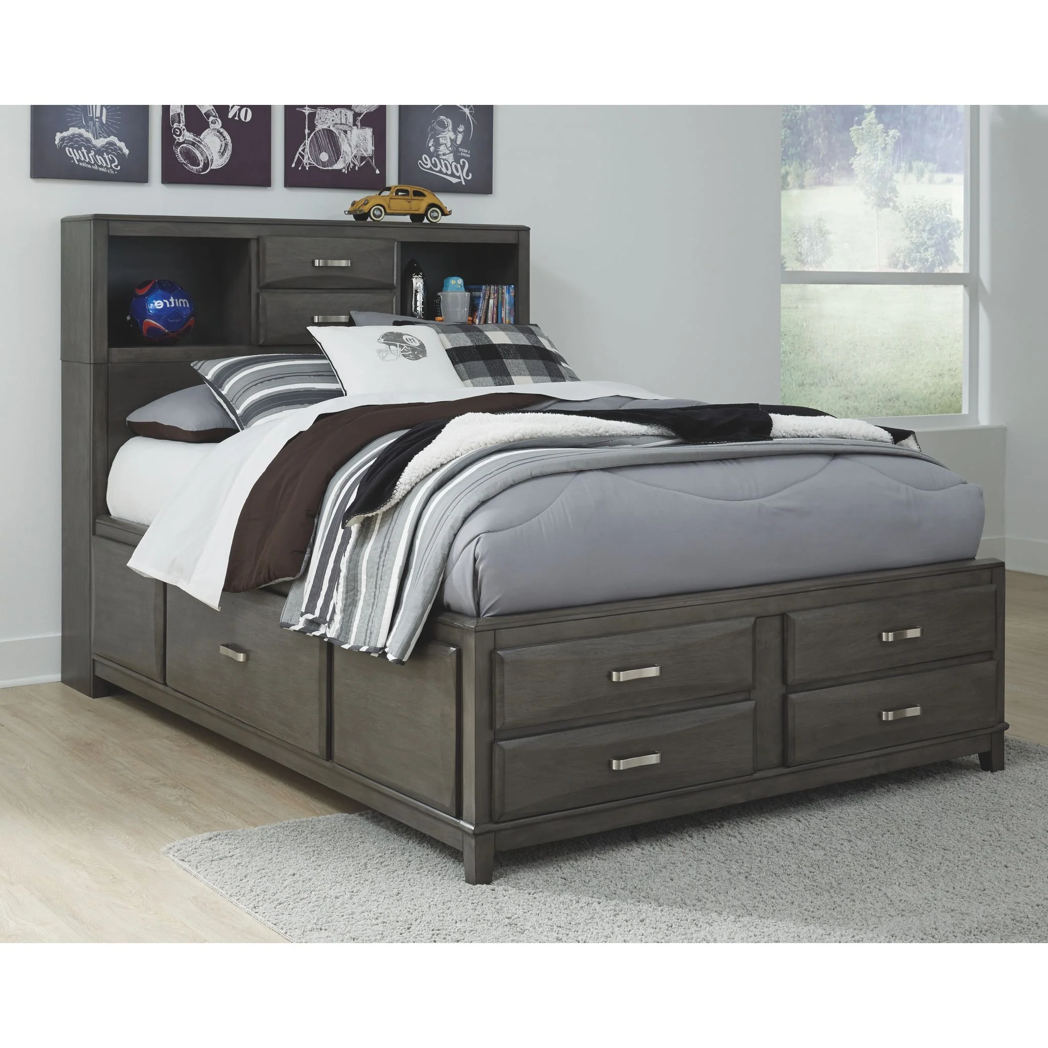Caitbrook Full Bookcase Storage Bed - Gray - Image 2