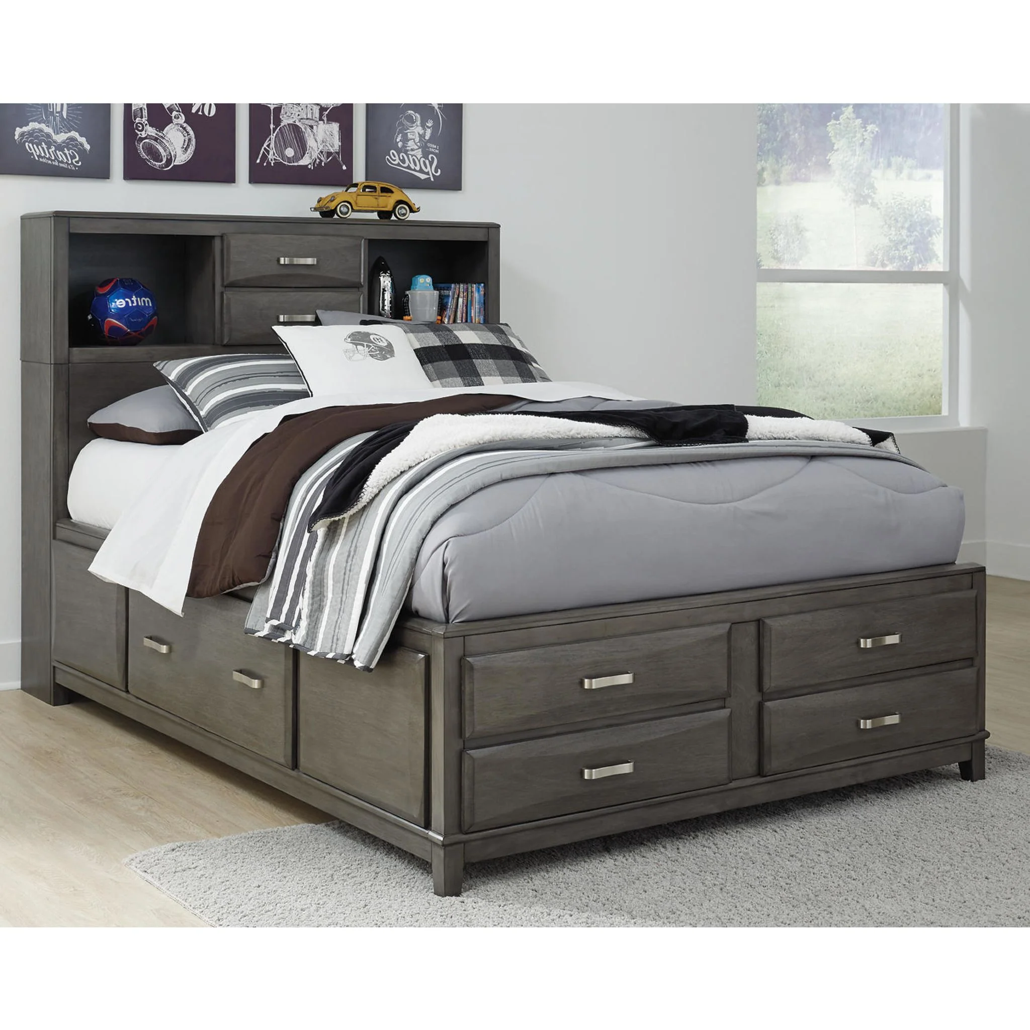 Caitbrook Full Bookcase Storage Bed - Gray - Image 6