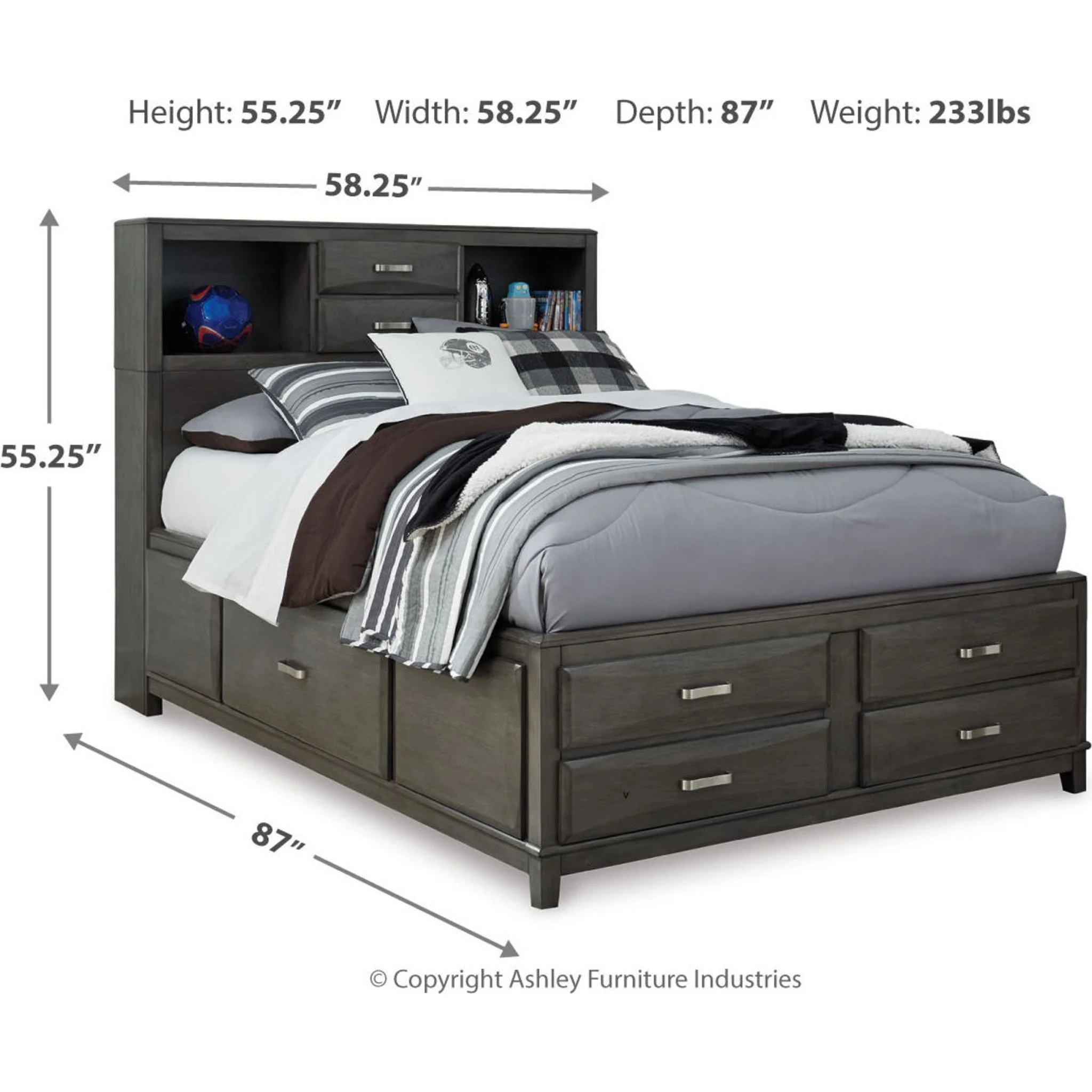 Caitbrook Full Bookcase Storage Bed - Gray - Image 7
