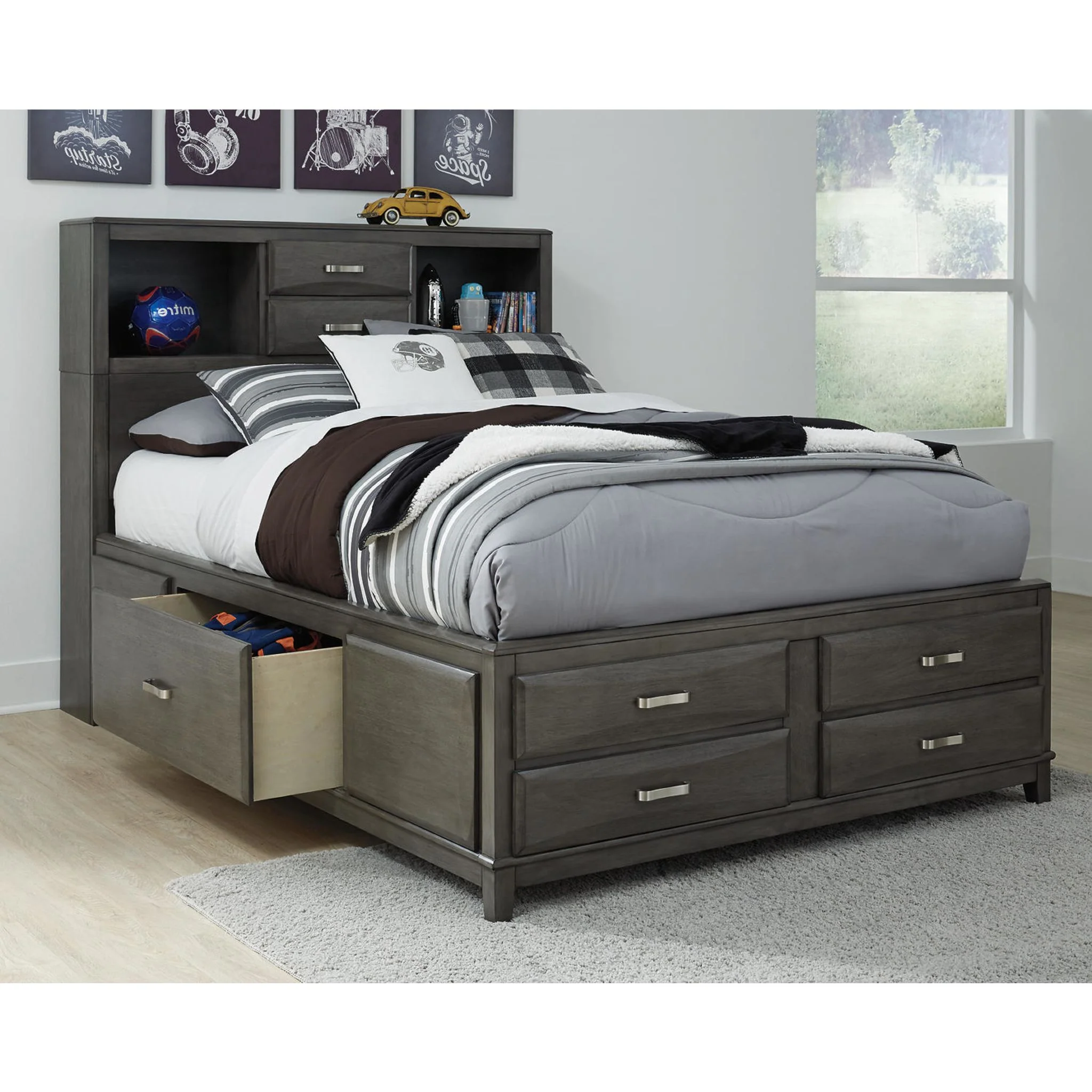 Caitbrook Full Bookcase Storage Bed - Gray - Image 8