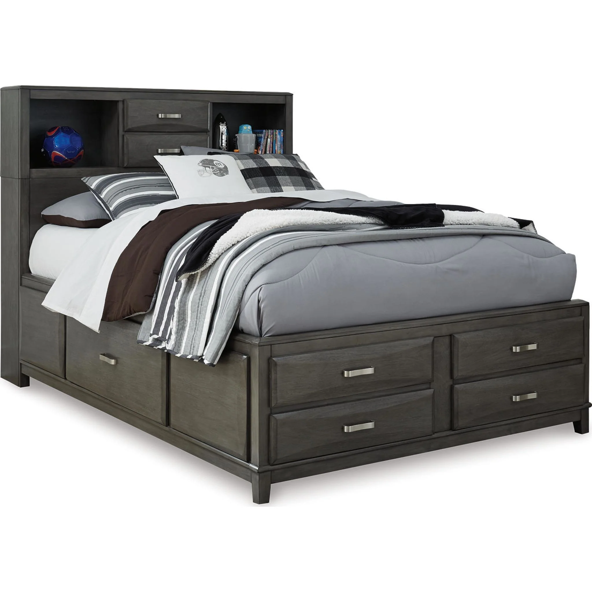 Caitbrook Full Bookcase Storage Bed - Gray - Image 9