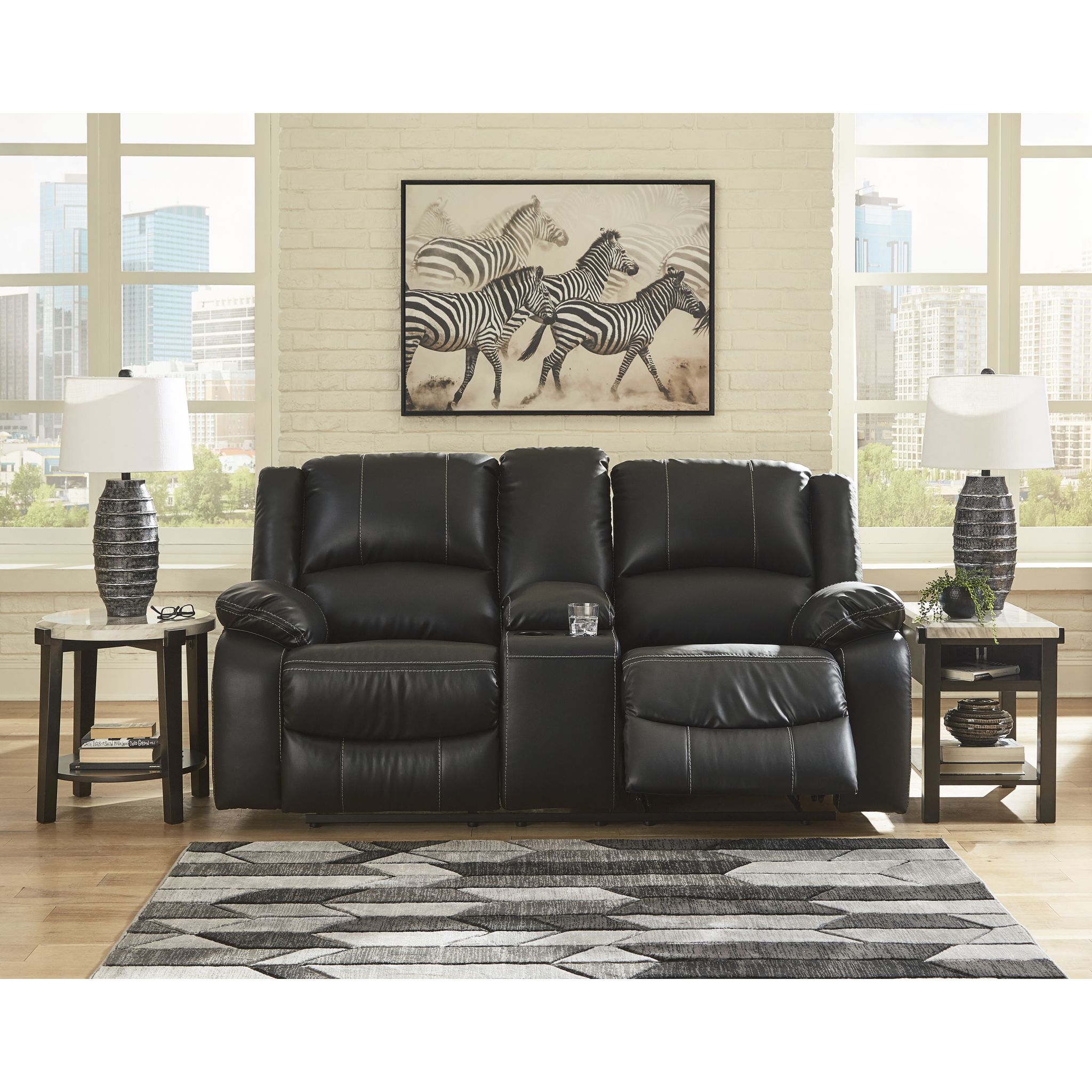 Calderwell Power Reclining Loveseat with Console - Black - Image 2