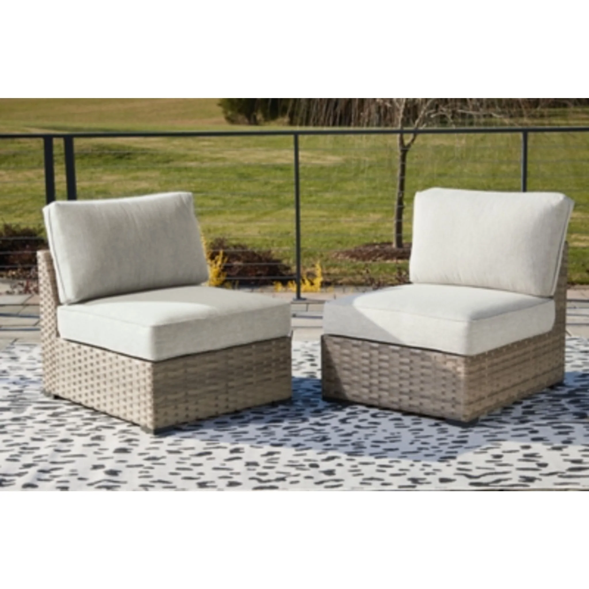 Calworth Outdoor Armless Chair with Cushion (set of 2) - Beige - Image 2