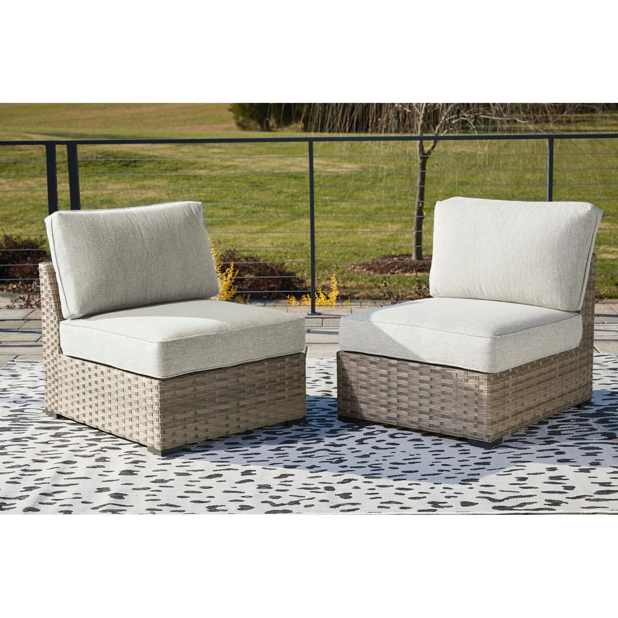 Calworth Outdoor Armless Chair with Cushion (set of 2) - Beige - Image 9