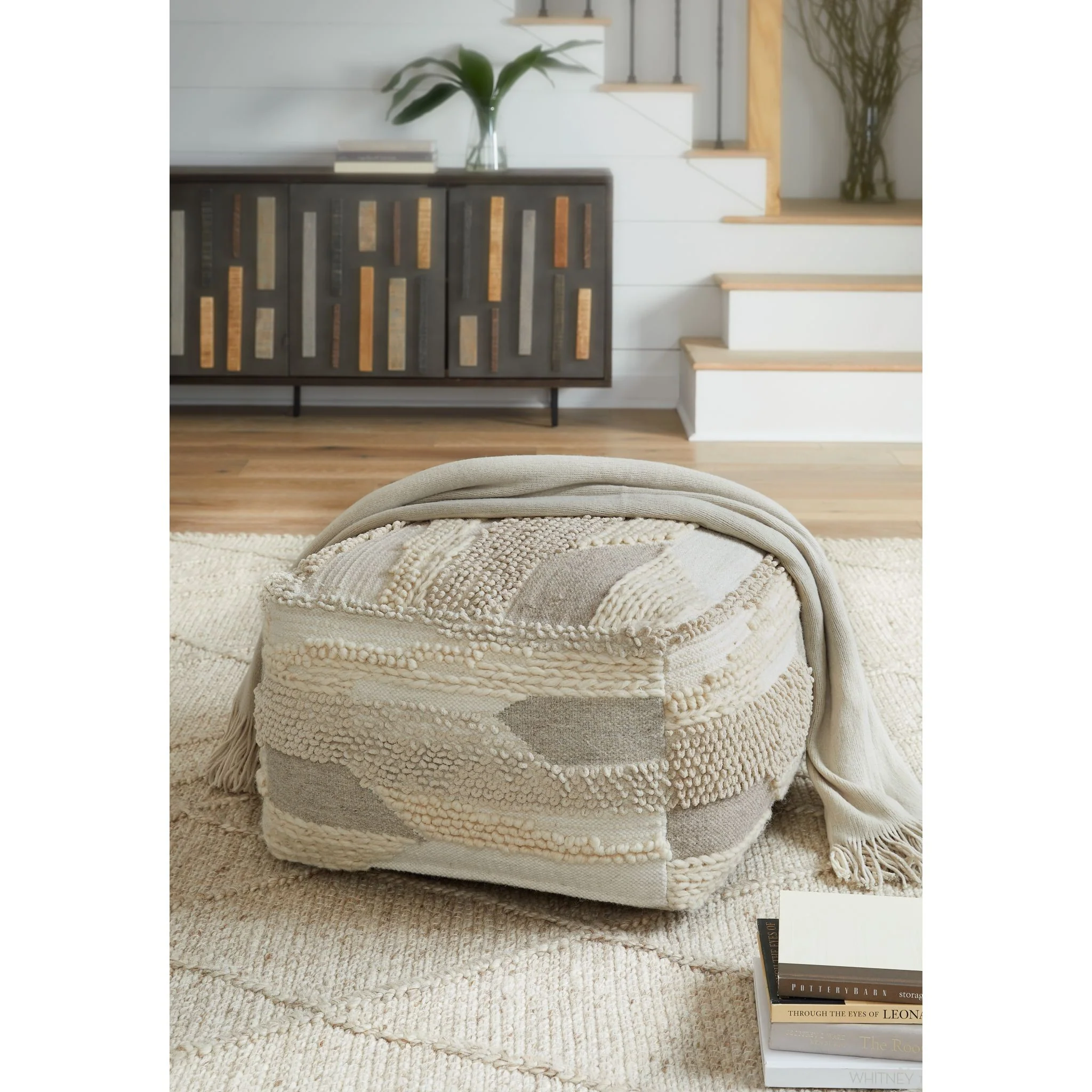 Cartlow Pouf - Cream/Beige/Gray - Image 2
