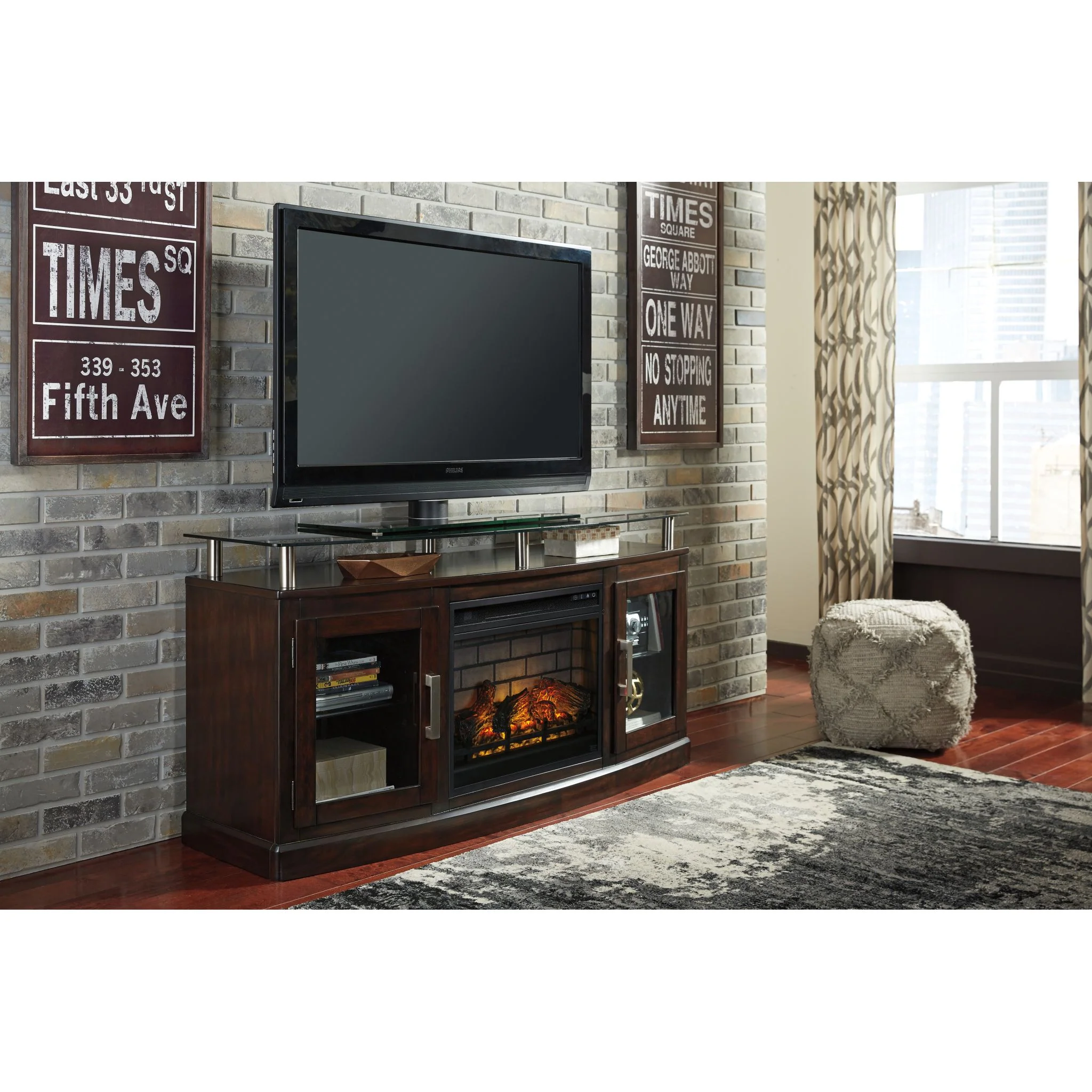 Chanceen TV Stand with Fireplace - Dark Brown - Image 2
