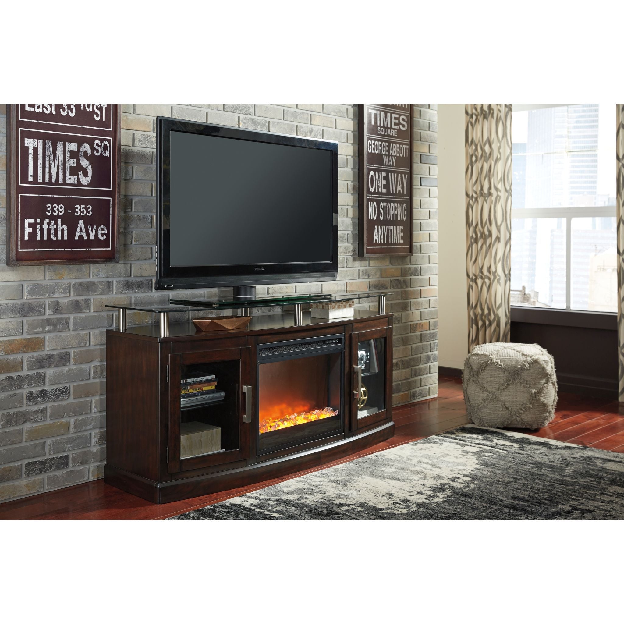 Chanceen TV Stand with Fireplace - Dark Brown - Image 2